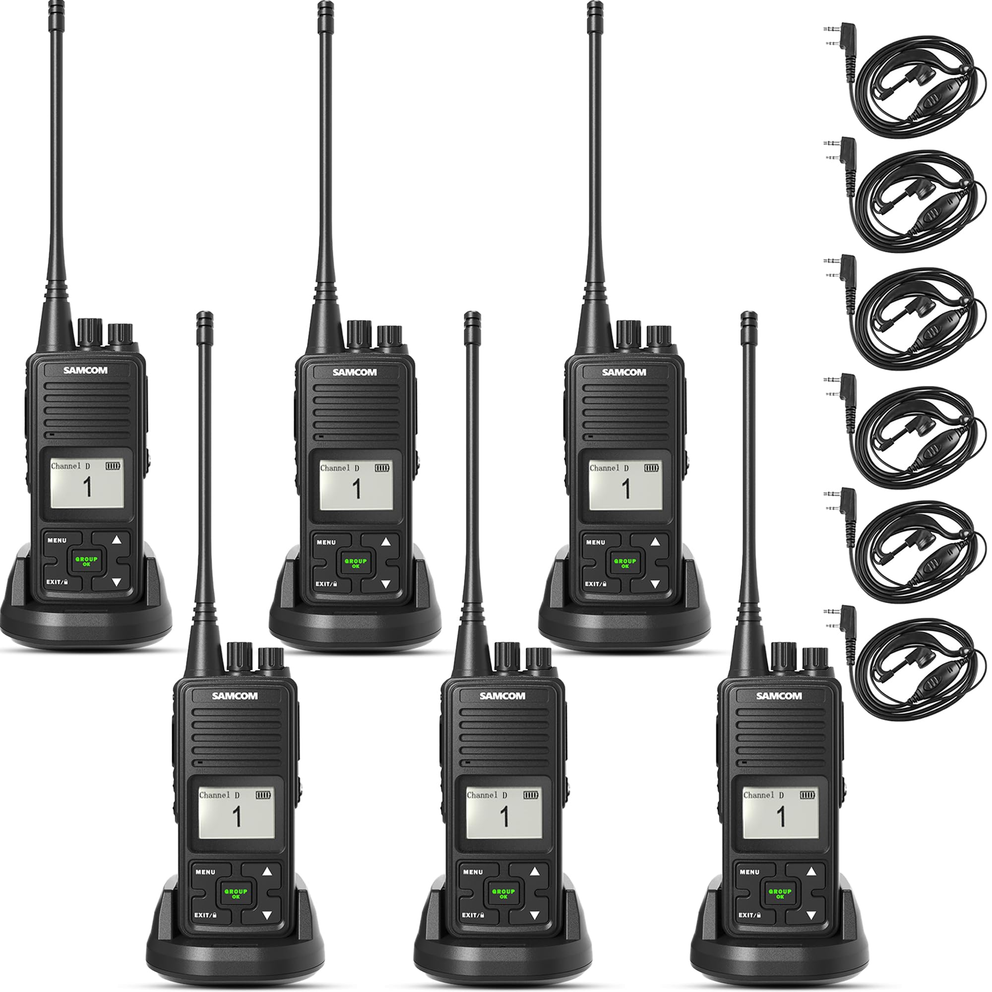 Samcom Radios Fpcn10A Professional Business Walkie Talkies Heavy Duty With 3000Mah Large Capacity Battery,Group Call 2 Way Radios With Earpiece, Two Way Radio For Adults Skiing Hunting Hiking (6 Pack)
