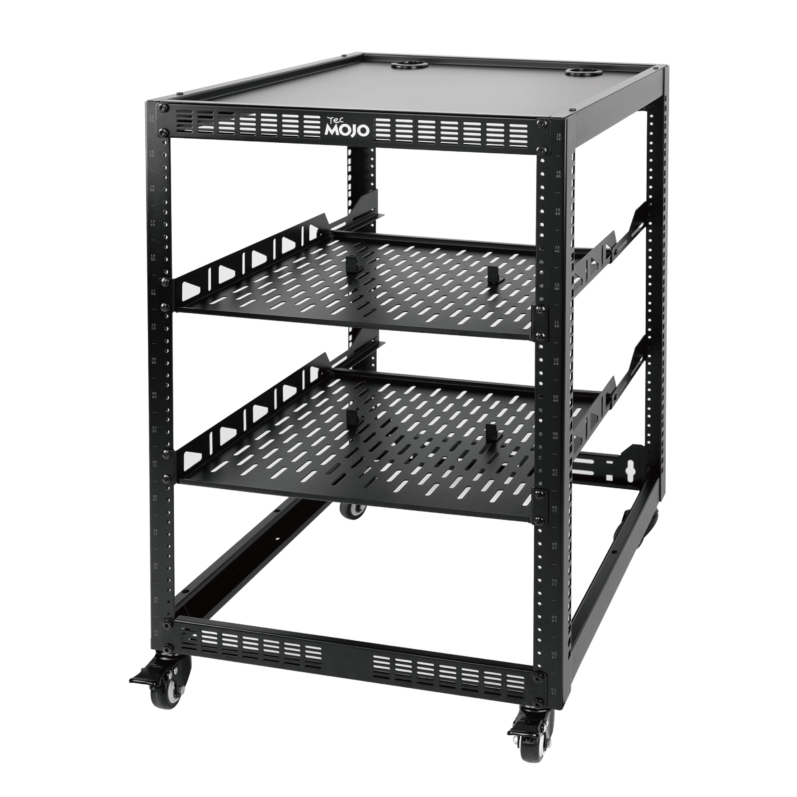 Tecmojo 16U Open Frame Network Rack For Servers&Av Gear, Server Rack 4 Post With Casters, Mobile Server Rack With 2 Pcs 1U Serve