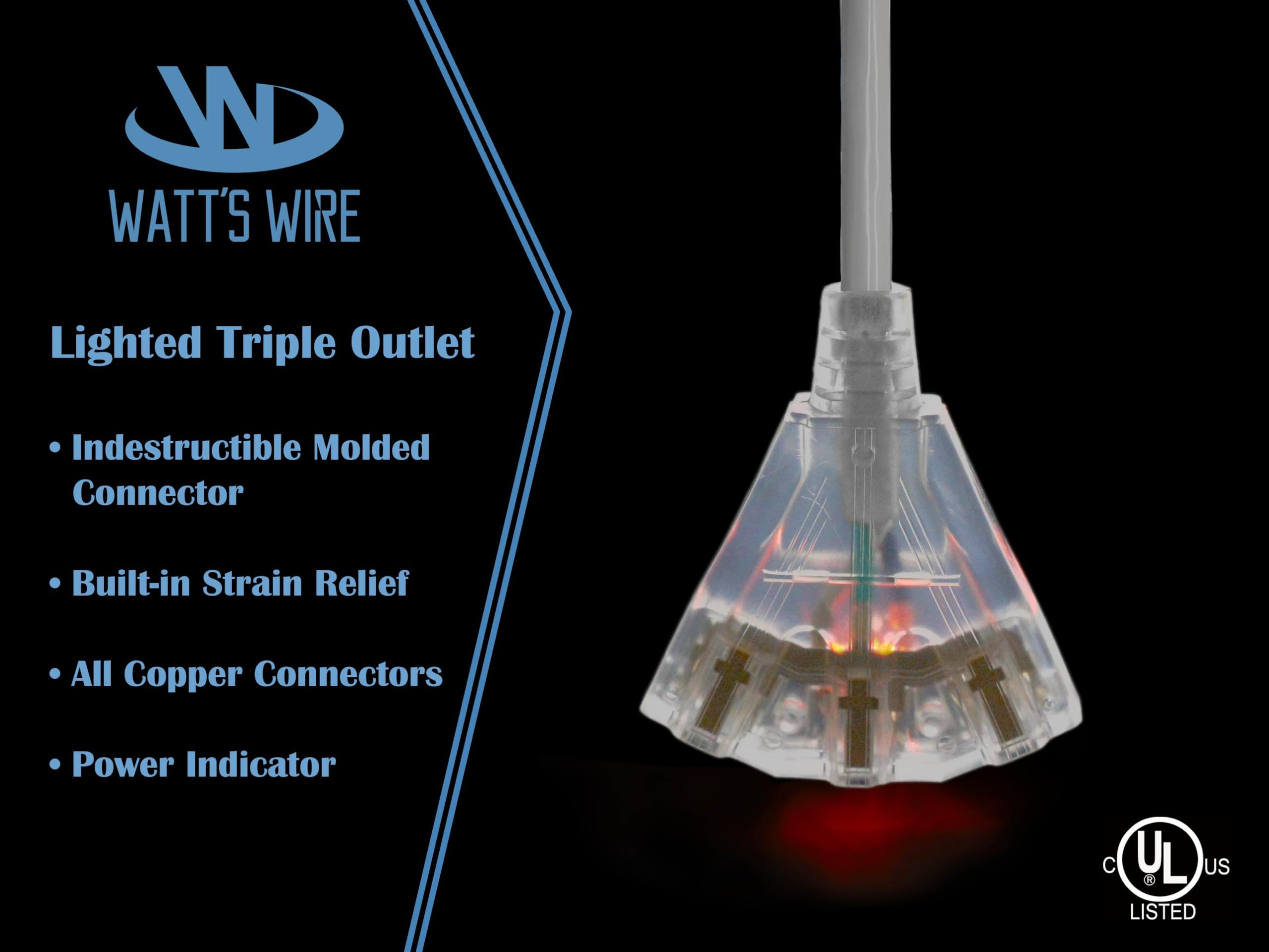 6 Ft   12 Gauge Heavy Duty Extension Cord   3 Outlet Lighted Sjtw   Indoor/Outdoor Extension Cord By Watt'S Wire   6' 12 Gauge G