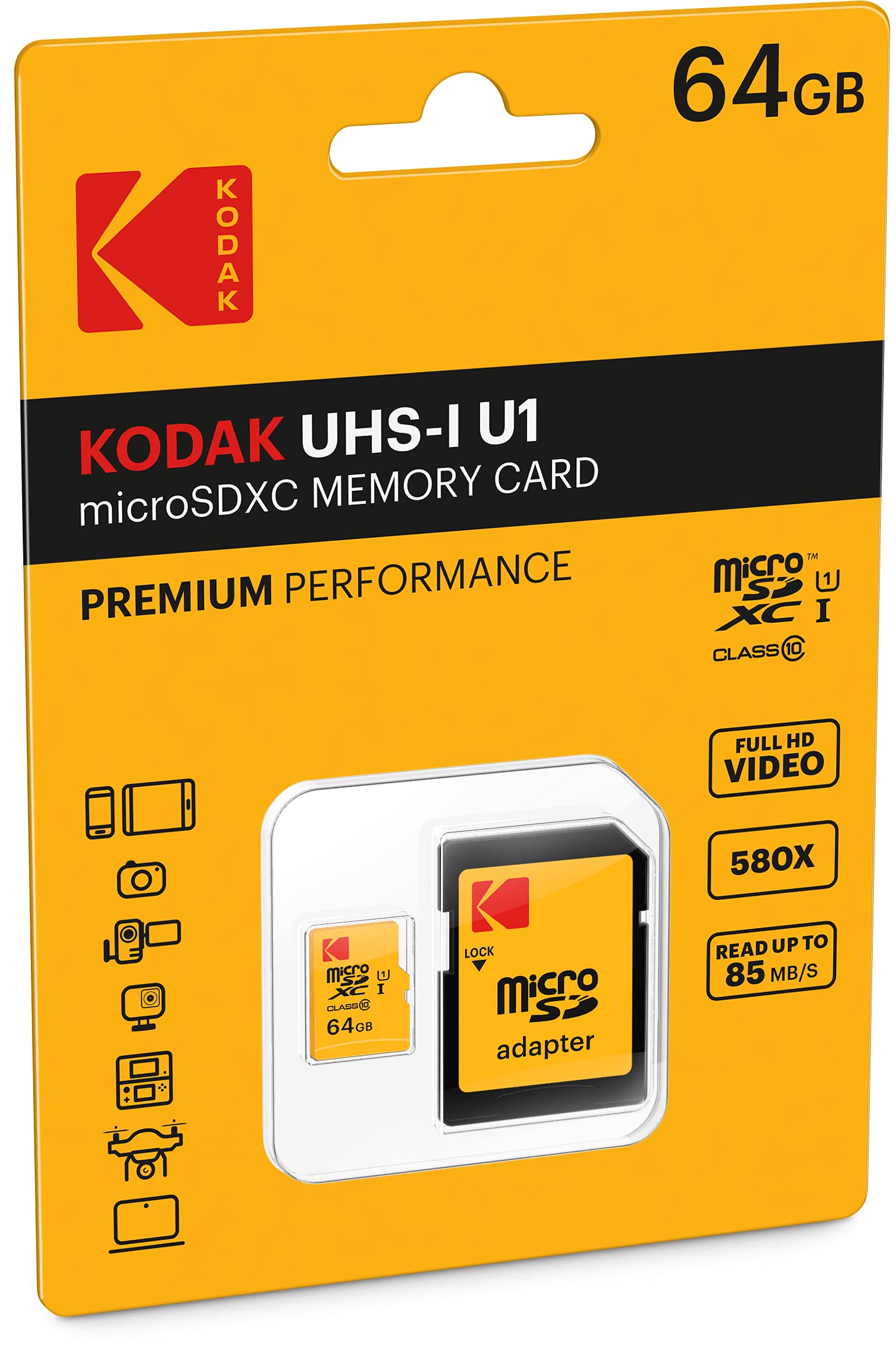 Kodak 64Gb Class 10 Uhs I U1 Microsdxc Card With Adapter 10X Write Speed