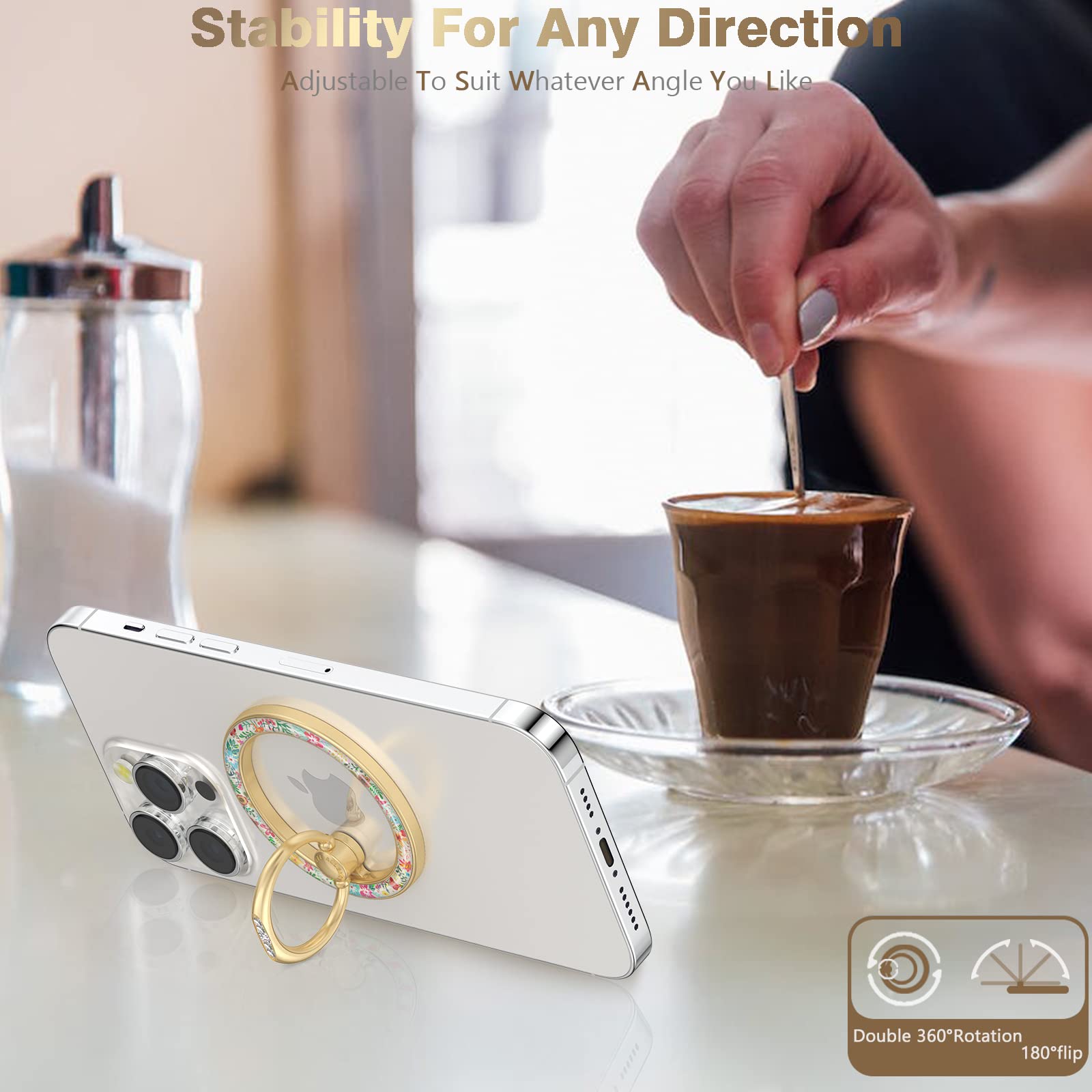 Doflyesky Magnetic Phone Ring Holder For Magsafe, Flowers Magnetic Phone Grip, Phone Stand And Phone Finger Ring Kickstand For I