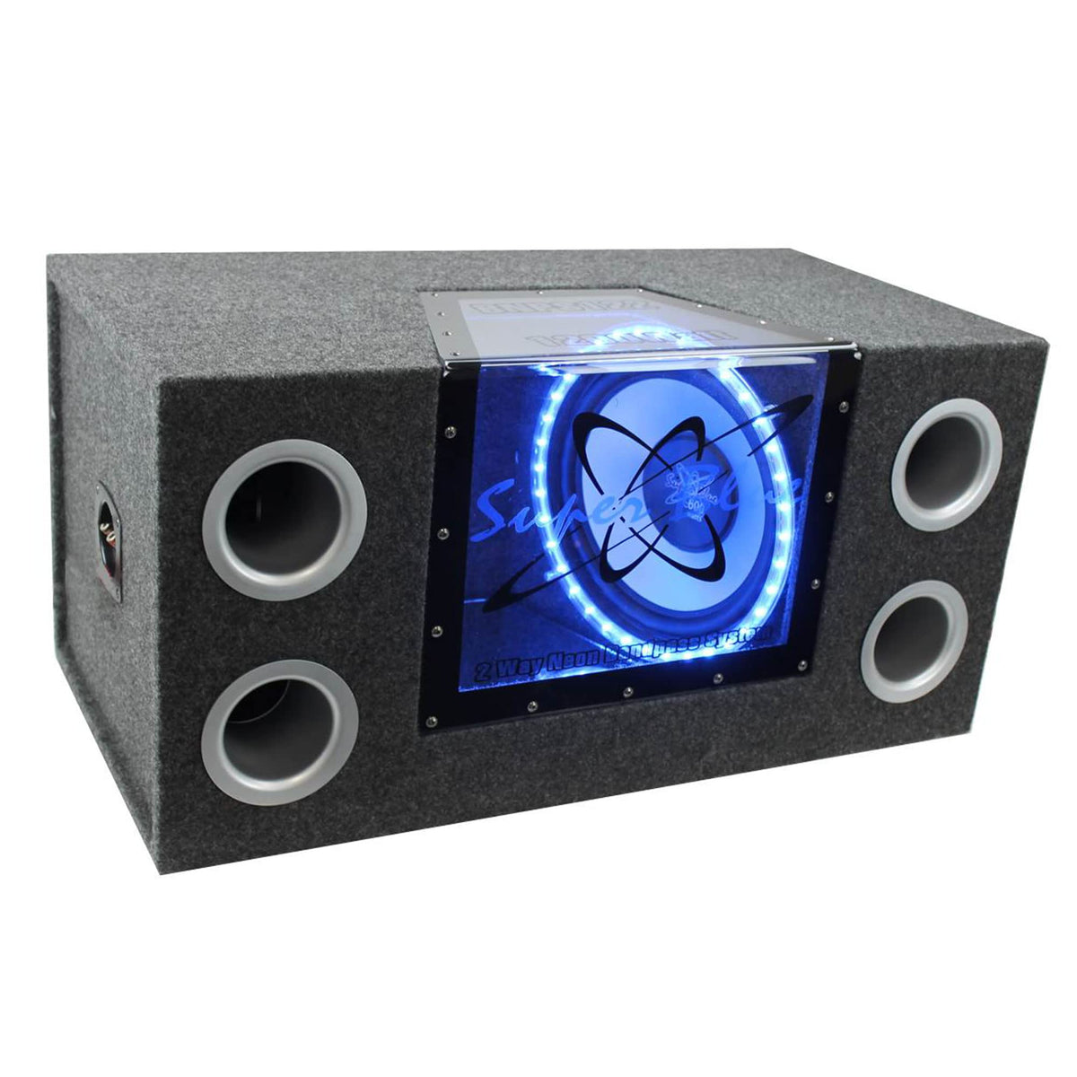 Pyramid 12'' 1200W Car Audio Subwoofer   2 Way Neon Bandpass Speaker System W/ Blue Lights, Dc 12V Input/4 Ohm/32Hz 1Khz Freq.Re
