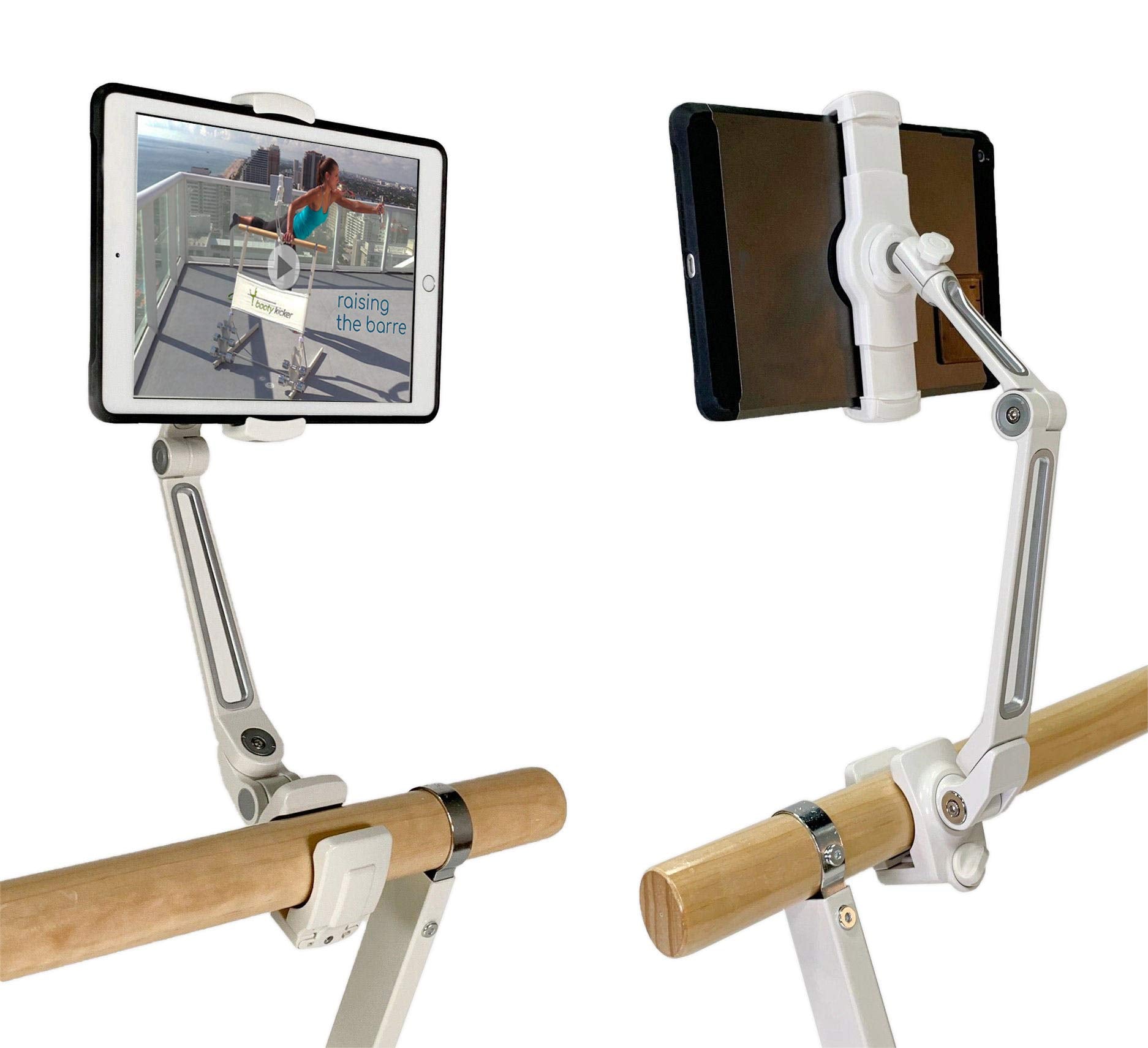 Booty Kicker Tablet Holder With Round Clamp Clamps To 1.25''   1.75'' Barre | Sturdy Metal, Stable Base | Adjusts Firmly And Sec