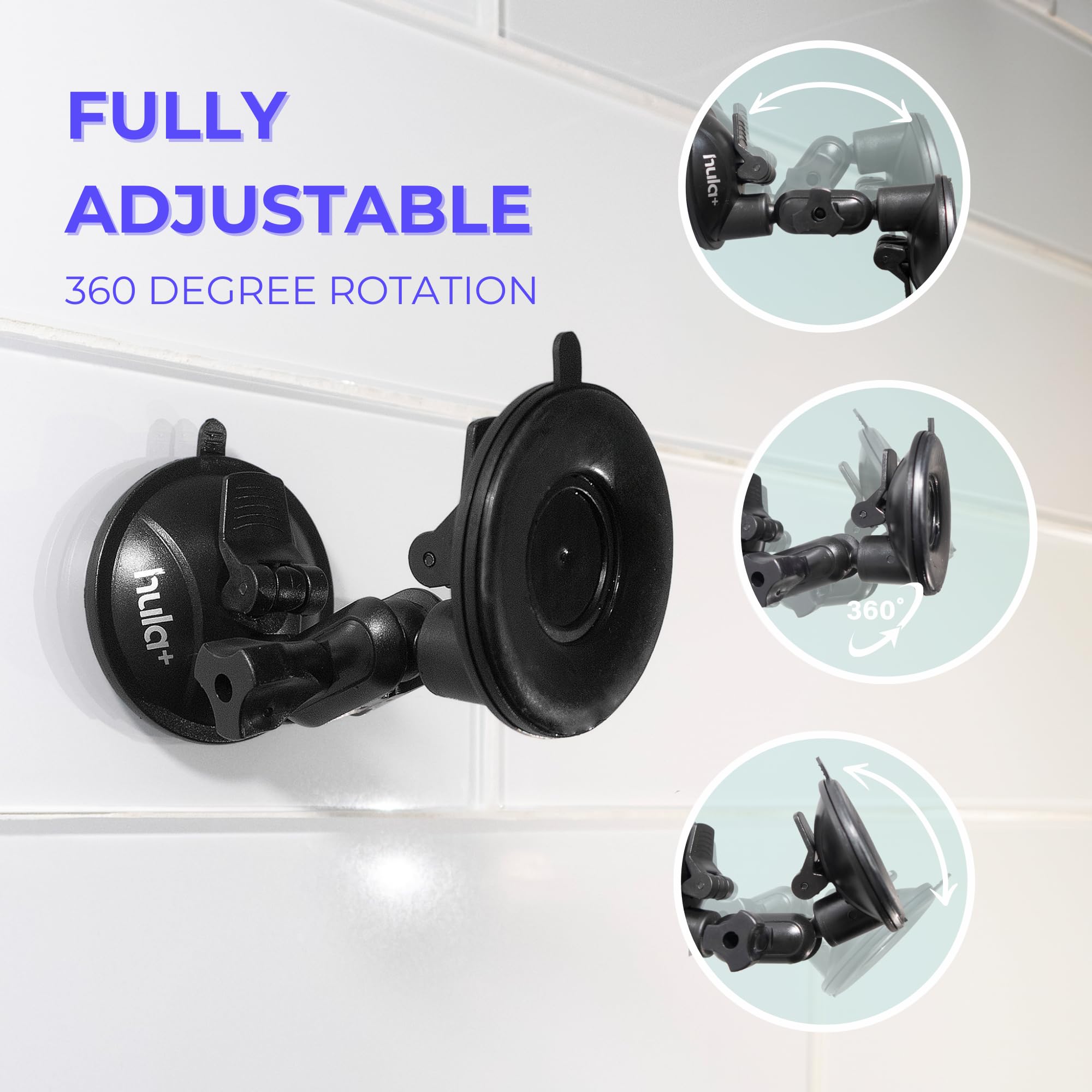 Hula+ Phone Holder Portable Mount, Reusable Stand For Shower, Mirror, Kitchen, Window, & Bathroom, Adjustable Rotation For Conte