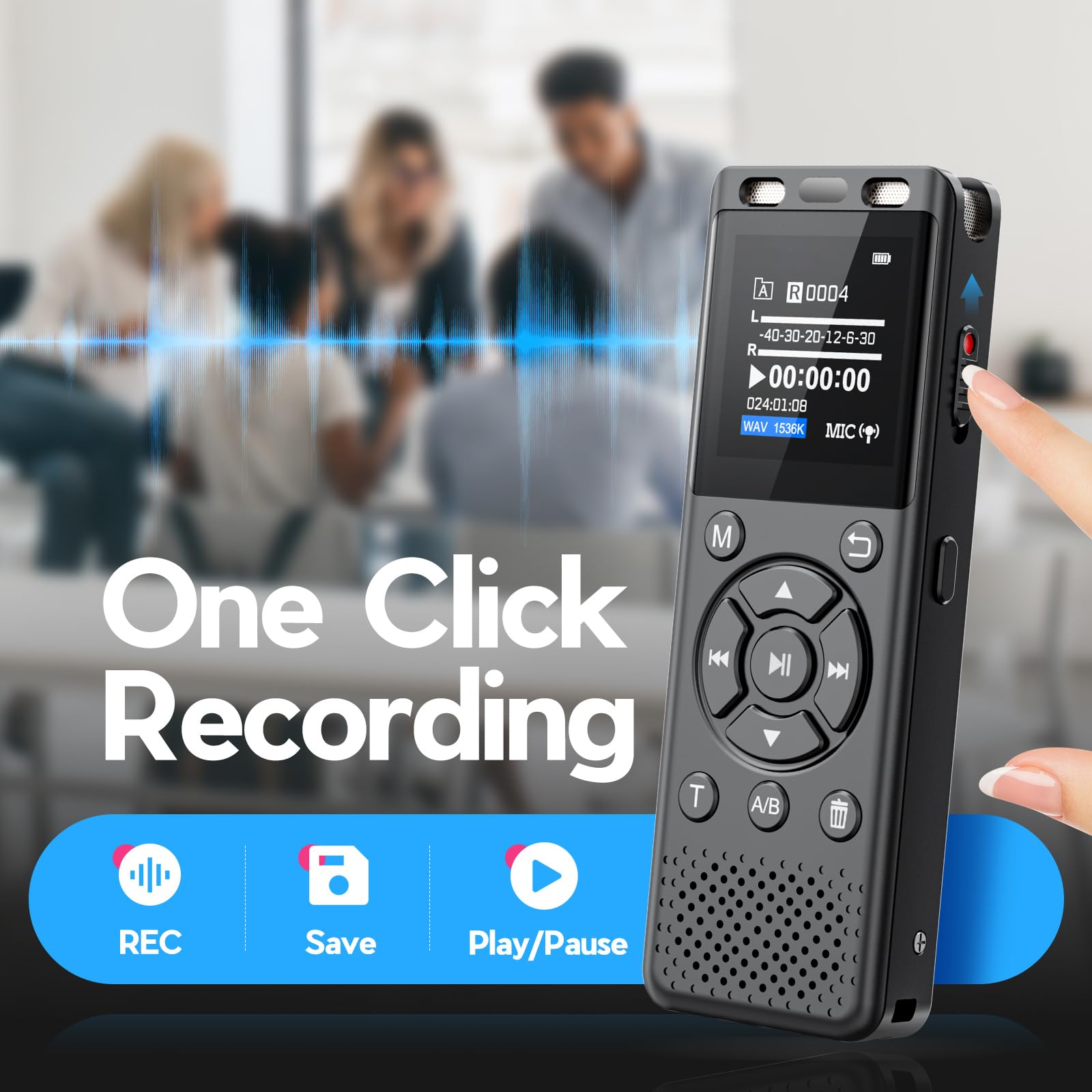 96Gb Digital Voice Recorder One Click, Hd Recording Easy Control Voice Recorder With Playback, Large Screen 7000 Hours Sound Aud