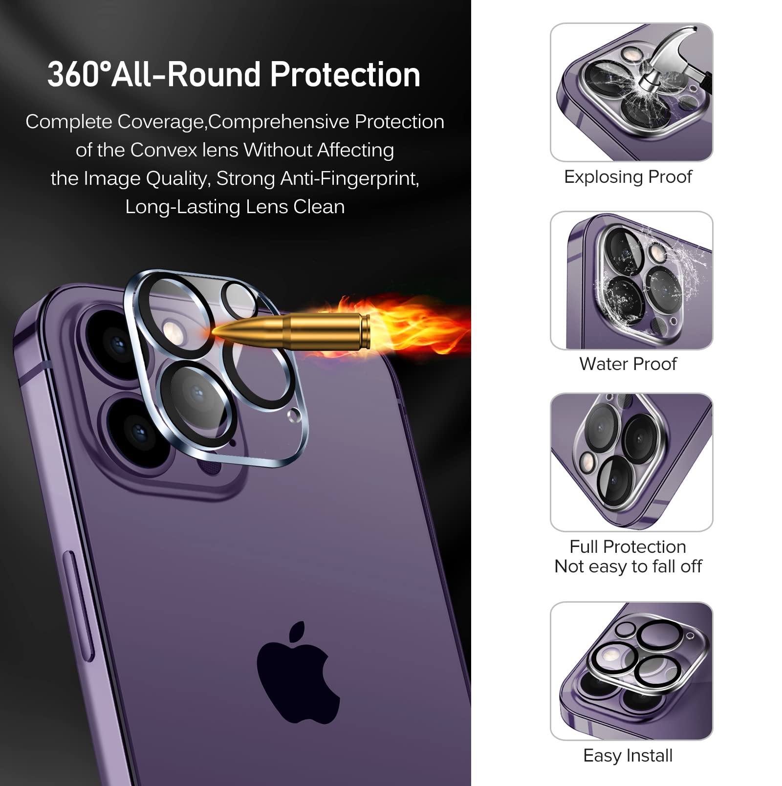 Ivoler 3+3 Pack Tempered Glass For Iphone 14 Pro Max Screen Protector 6.7'' [3 Pack] With [3 Pack] Camera Lens Protector With [A