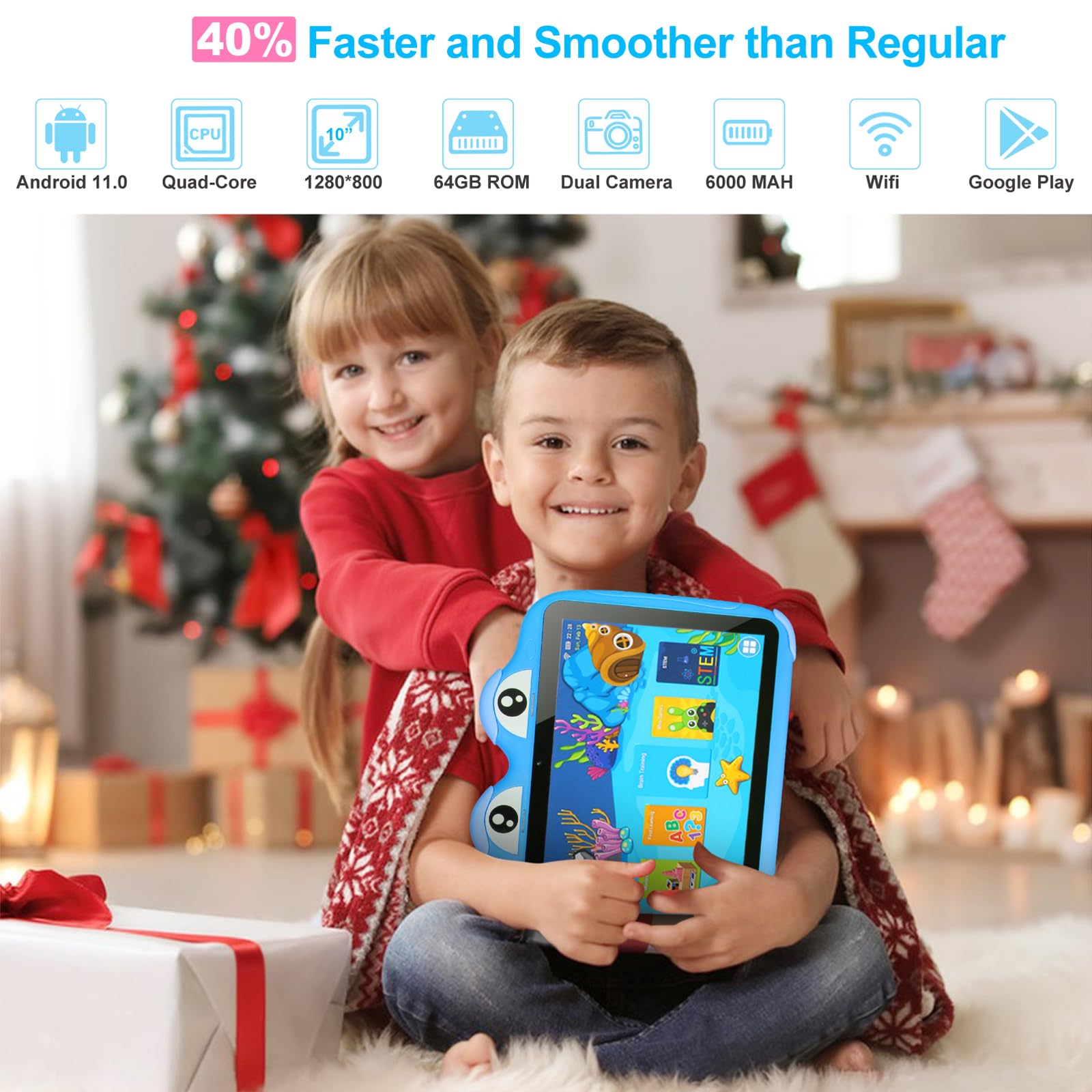 Kids Tablet 10.1 Inches Tablet For Kids, Android 11 64Gb Tablets For Kids With Case, Google Play, Youtube, Dual Camera, Wifi, Bl