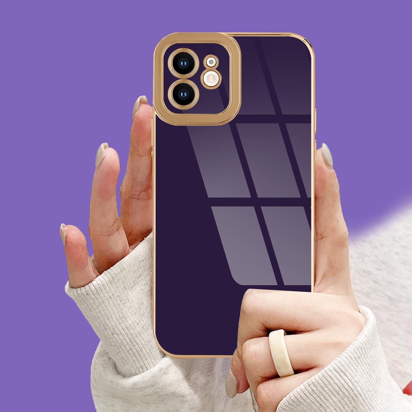 Lafunda Designed For Iphone 12 Case Cute, Luxury Plating Case For Women Girls Elegant Gold Edge Soft Tpu Bumper Cover With Camer