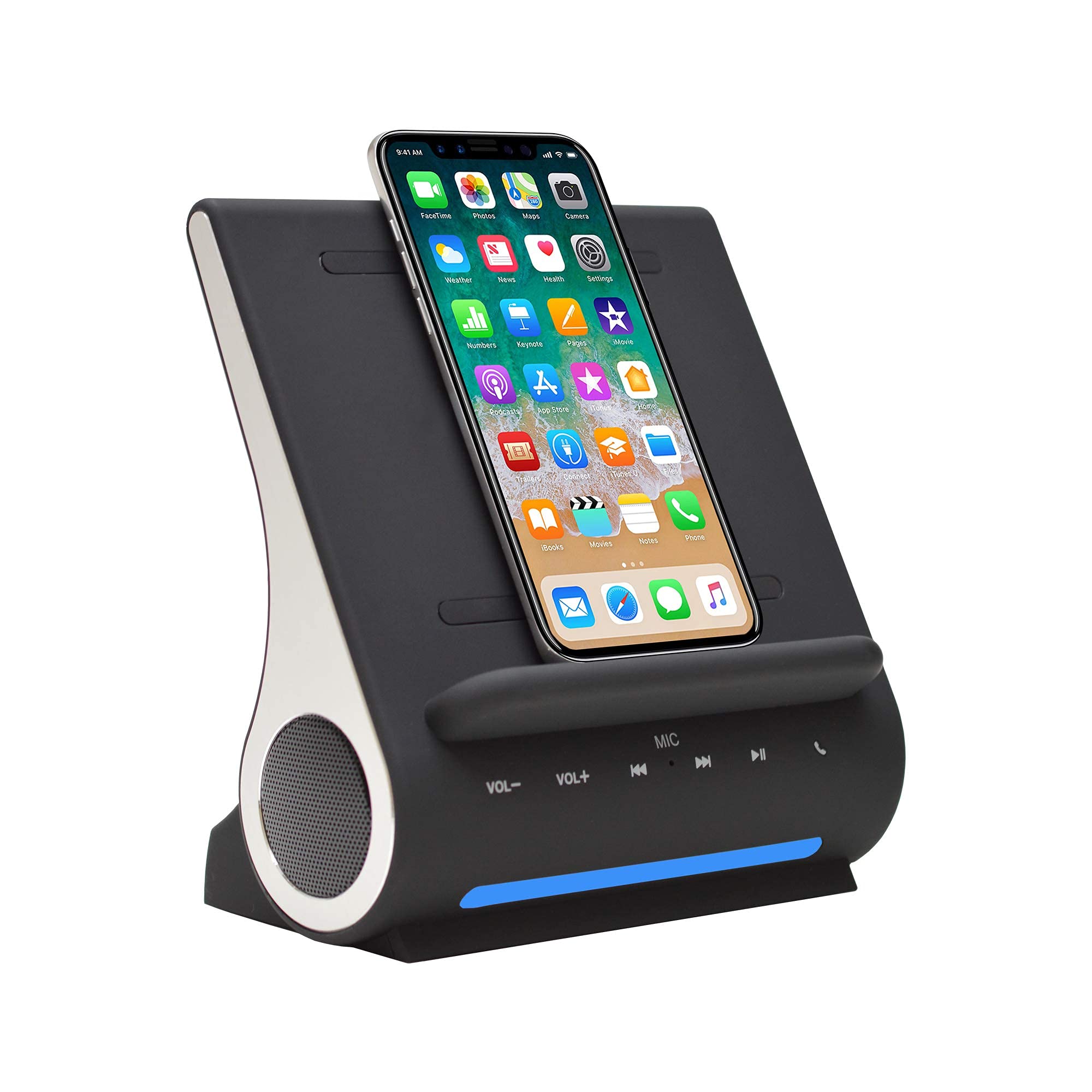 Azpen Dockall D108 Wireless Charger, Bluetooth Premium Speakers, Docking Station with Built in Mic Handsfree Call, 3 in 1 Statio