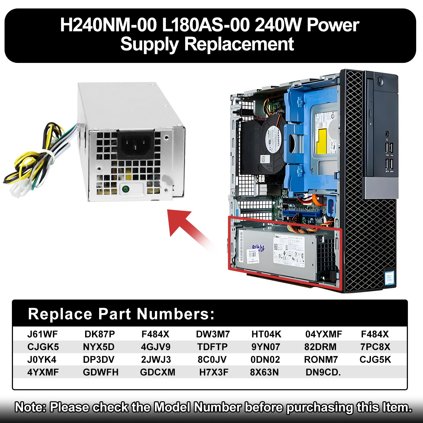 Lxun L240Es 00 H240Es 02 B240Am 02 240W Power Supply Compatible With Dell Optiplex 3050 5050 7050 Mini Tower J61Wf Dk87P F484X D