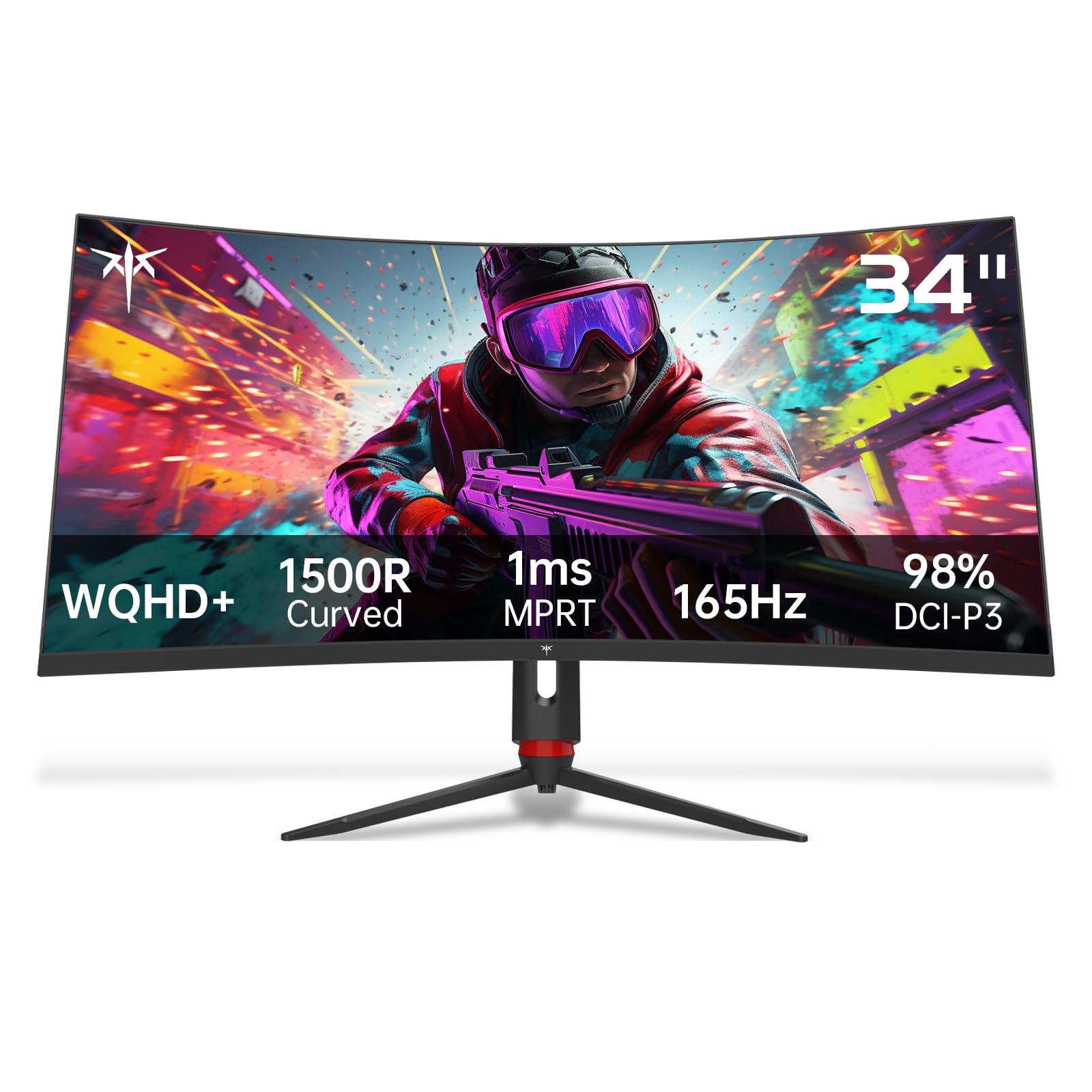 Ktc 34'' Curved Ultrawide Gaming Monitor, 21:9, 3440X1440P 165Hz 1Ms, 1500R Curved Monitor, Freesync G Sync, Picture By Picture,
