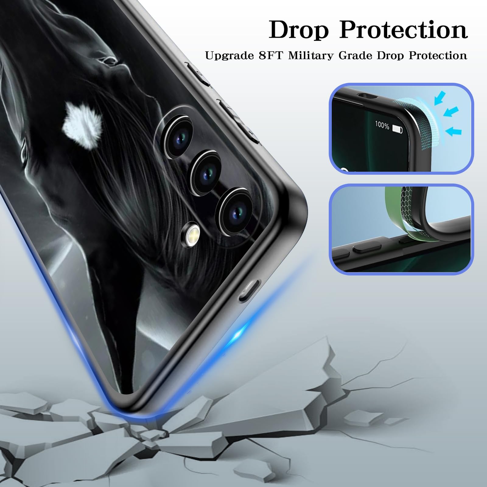 Hquszpt Case Compatiable For Samsung Galaxy S24,Slim Shockproof Protective Cover For Samsung Galaxy S24,Black Horse