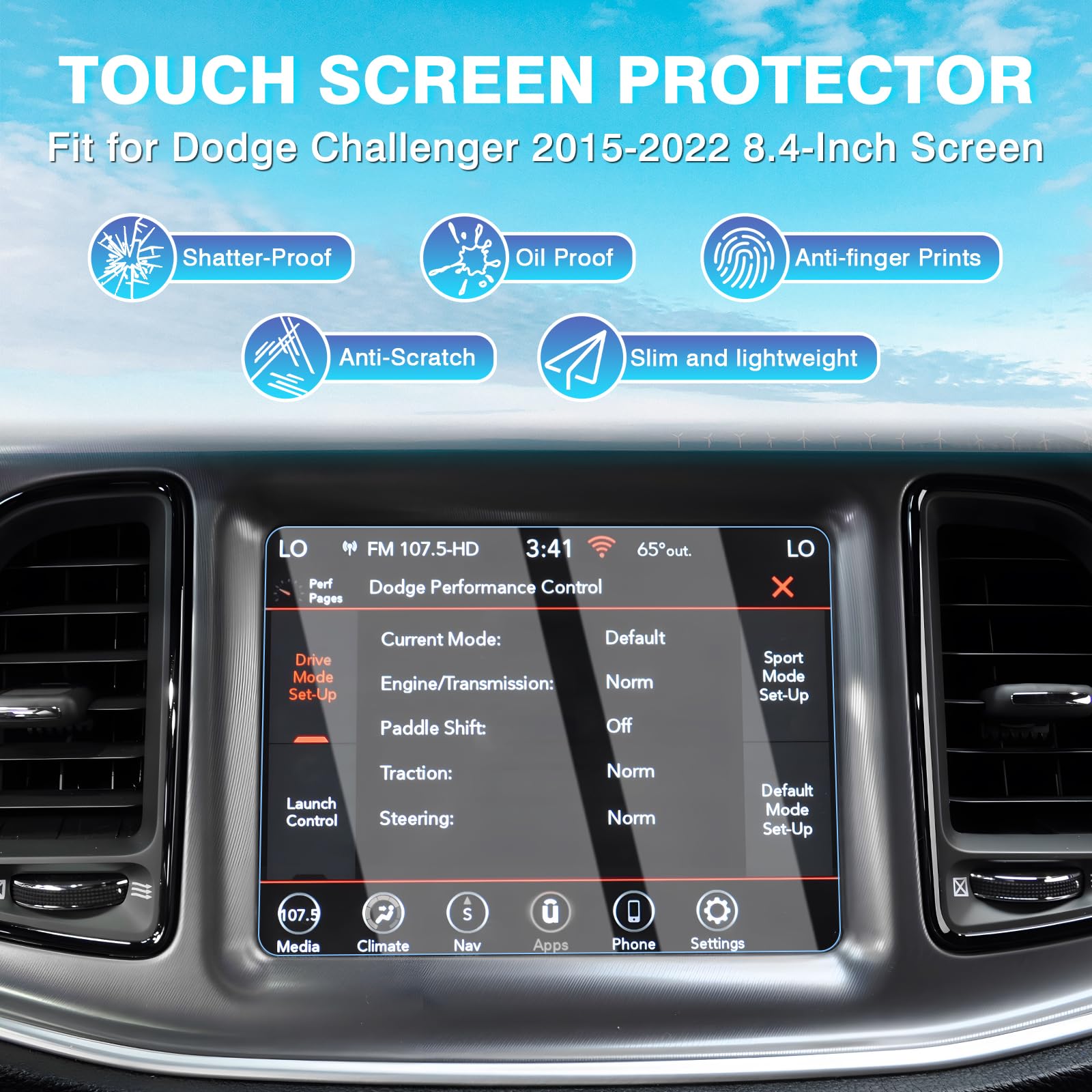 Karltys 2 Pack 8.4 Inch Screen Protector For Dodge Challenger Srt 392 Hellcat Uconnect 2015 2023, Challenger Touchscreen Tempered Glass Protector Car Radio Screen Cover Anti Glare Anti Scratch