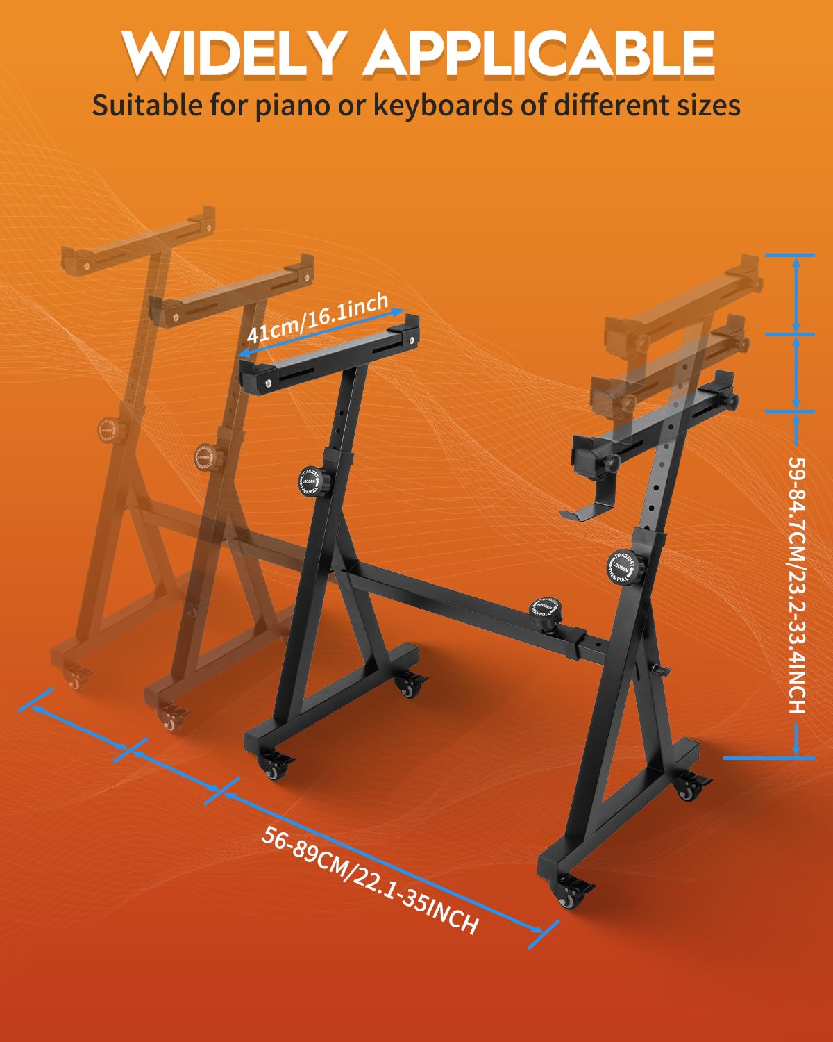 Strich Piano Keyboard Stand Heavy Duty With Wheels And Stand Pads - Adjustable Portable Music Stand, Fits 54, 61, 88 Key Electri