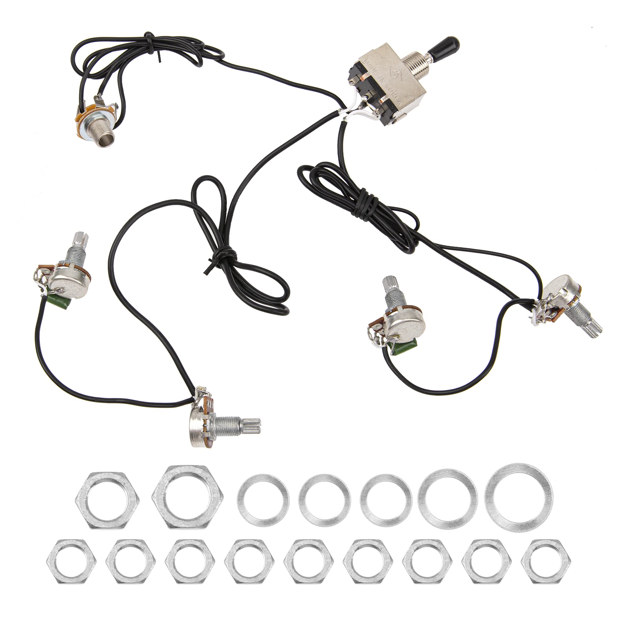 1Pcs Yootones Guitar Wiring Harness Set Prewired 500K Pots 3 Way Toggle Switch Wiring Harness Kit With 6.35 Output Compatible Wi