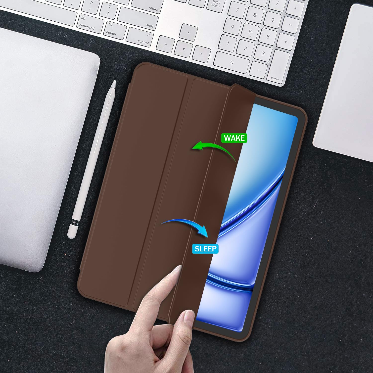 Imieet Ipad Air 11 Inch Case 2024 (6Th Generation), Ipad Air 5Th Generation Case 2022/4Th Generation Case 2020 10.9 Inch With Pencil Holder, Trifold Stand Smart Case (Chocolate)