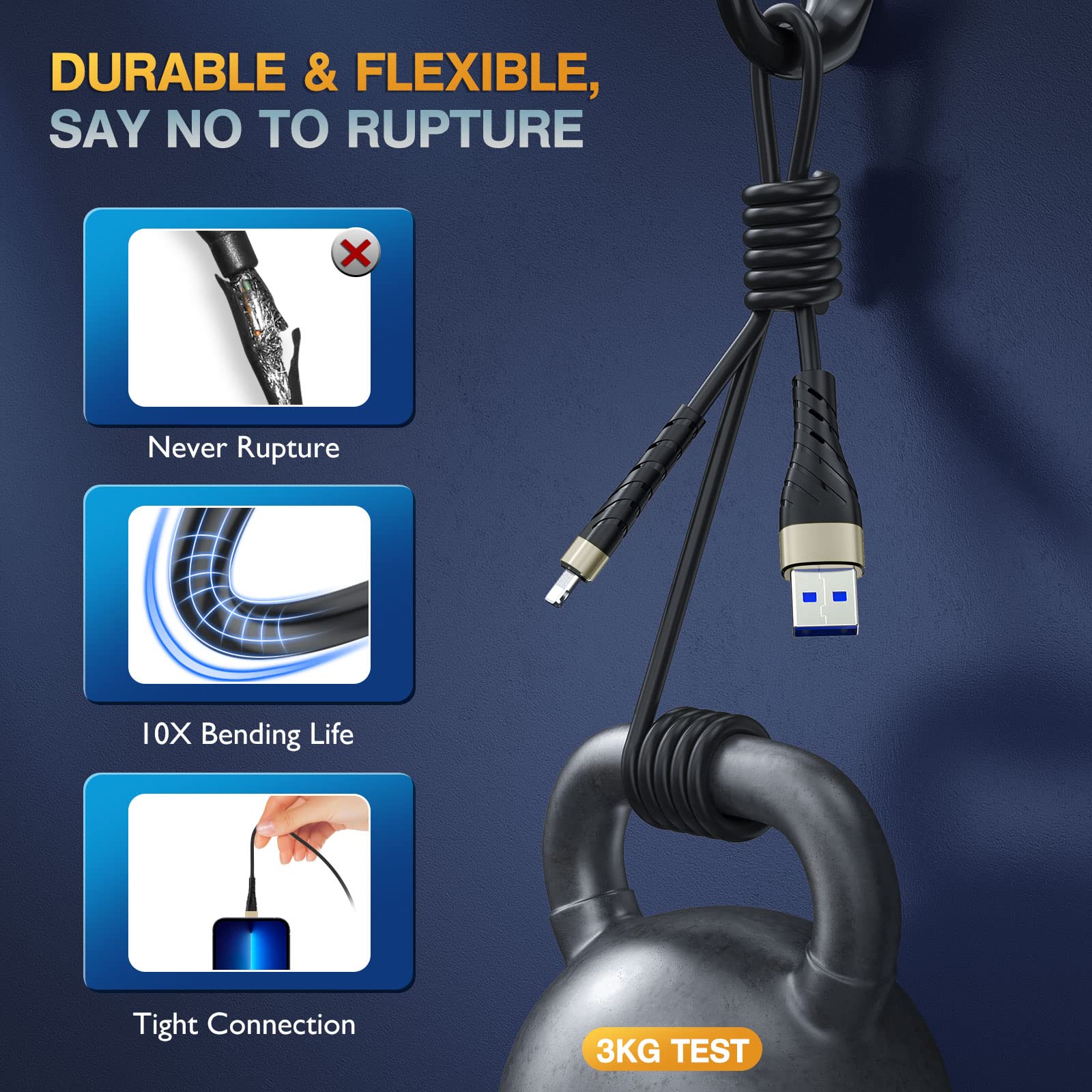 Oiith Mfi Certified For Iphone Charger Cable 3 Pack 6 Ft, Long For Lightning Charging Cord, Fast 2.4A For Iphone Usb Cord Compat