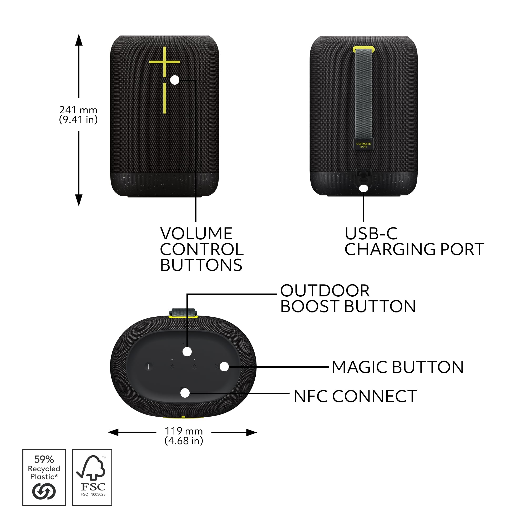Ultimate Ears Epicboom, Portable Waterproof Bluetooth Speaker, Big Bass, 360-Degree Sound, Wireless Speakers, Ip67, 17Hr Battery