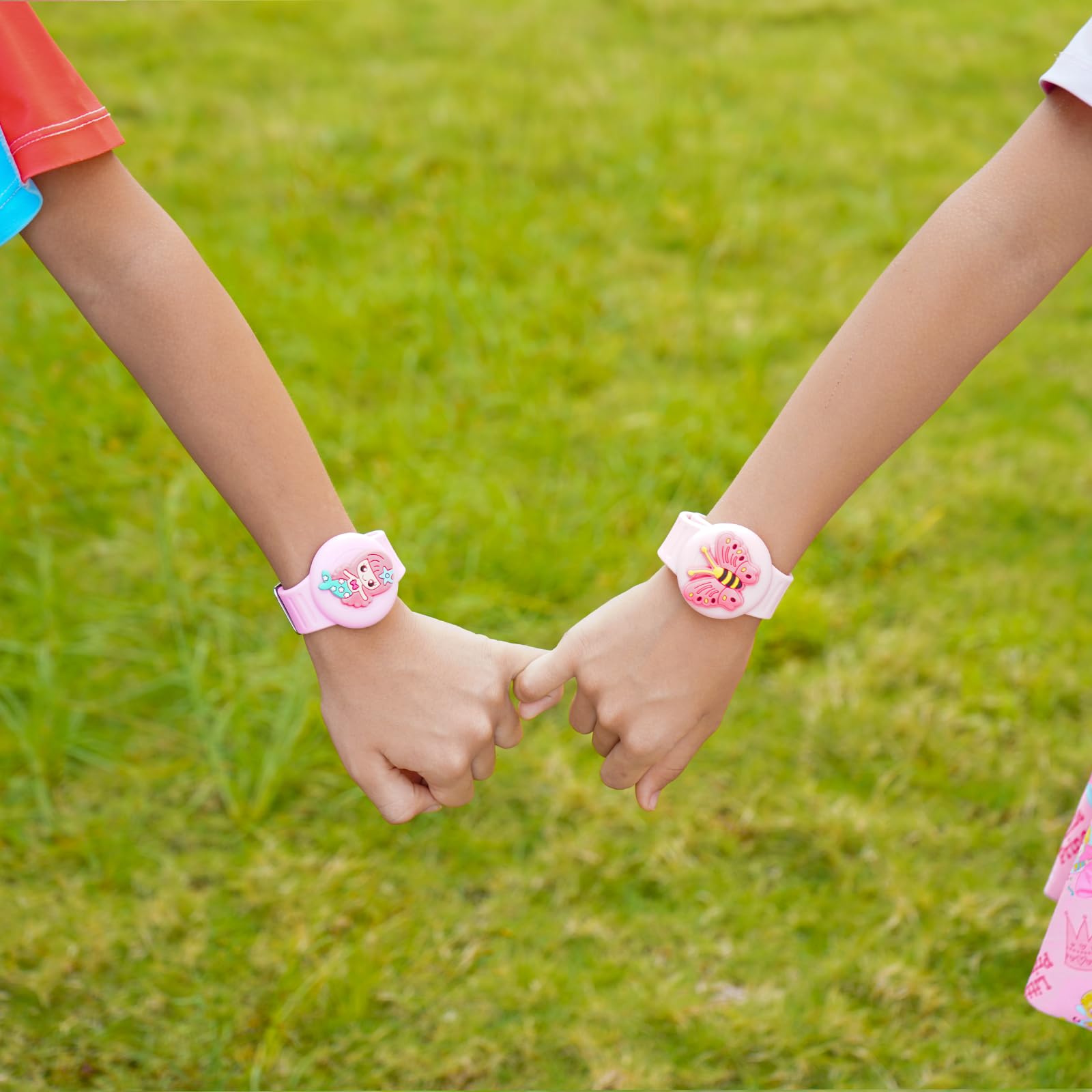 Xeewen 2 Pack For Airtag Waterproof Watch Bracelet Cute Holder For Kids, Pink Purple Wristband Cover (Mermaid Butterfly)