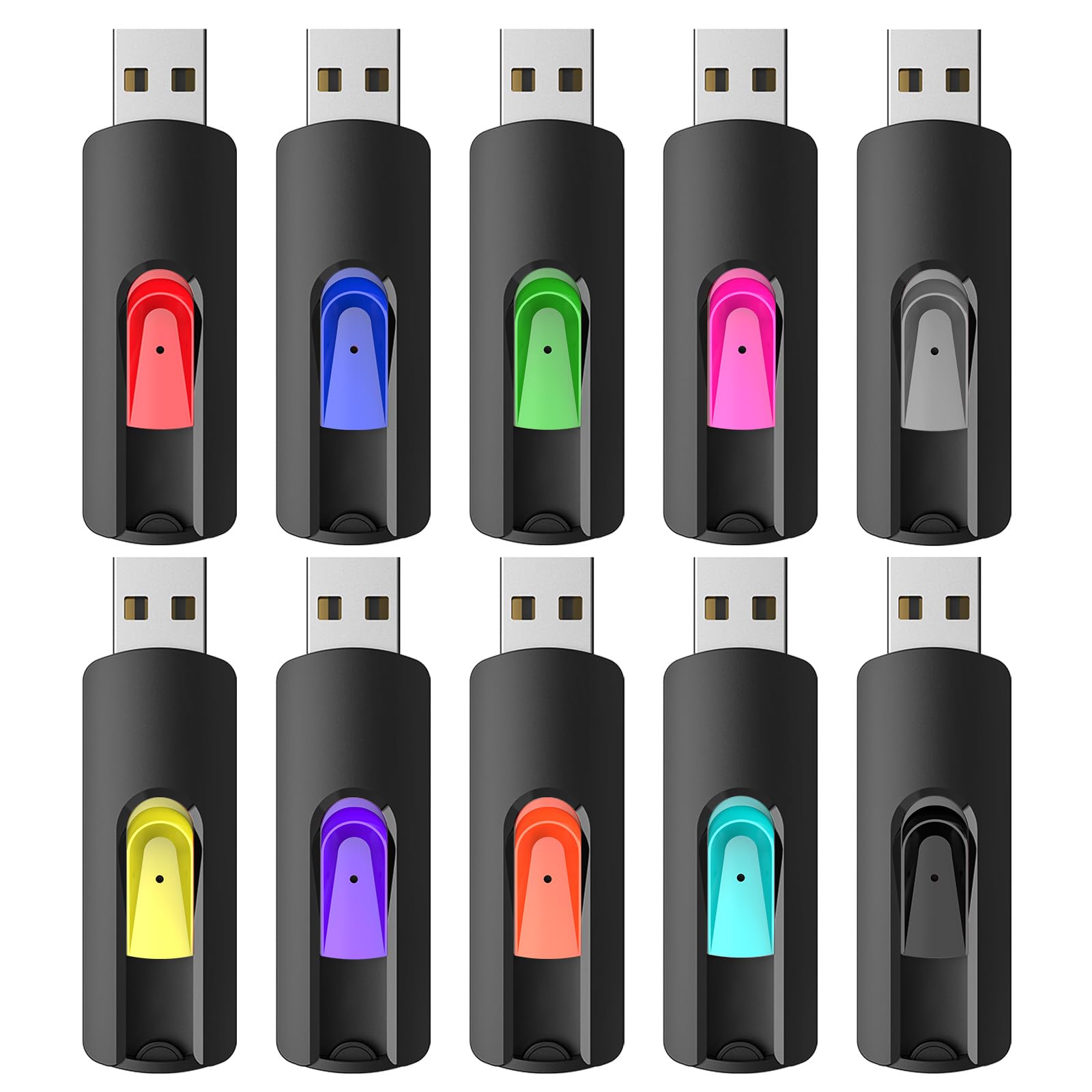 Raoyi 10Pcs 8Gb Usb Flash Drives Slide Retractable Memory Stick Bulk Usb 2.0 Thumb Drive Jump Drive Zip Drive Usb Sticks Data Storage Backup For Pc Mac (8G, 10 Mixed Color)