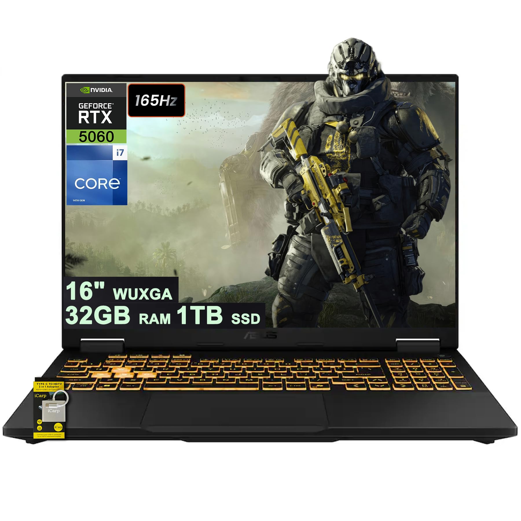 ASUS TUF Gaming F16 Laptop 16 WUXGA IPS 165Hz (100% sRGB, GSYNC) Intel 16-core i7-14650HX 32GB DDR5 1TB SSD GeForce RTX 5060 (Up