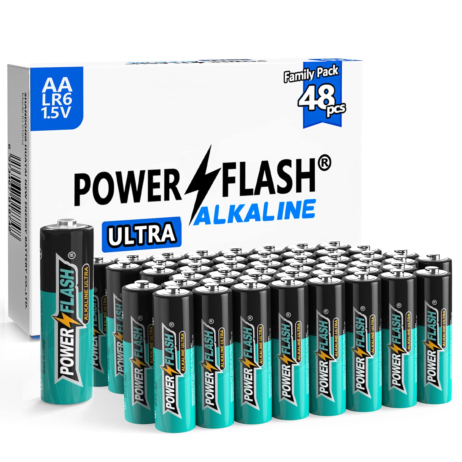 Power Flash 48 Aa Batteries, Batteries Provide Long Lasting Power, 10 Year Battery Warranty, Alkaline Aa Batteries For Home And