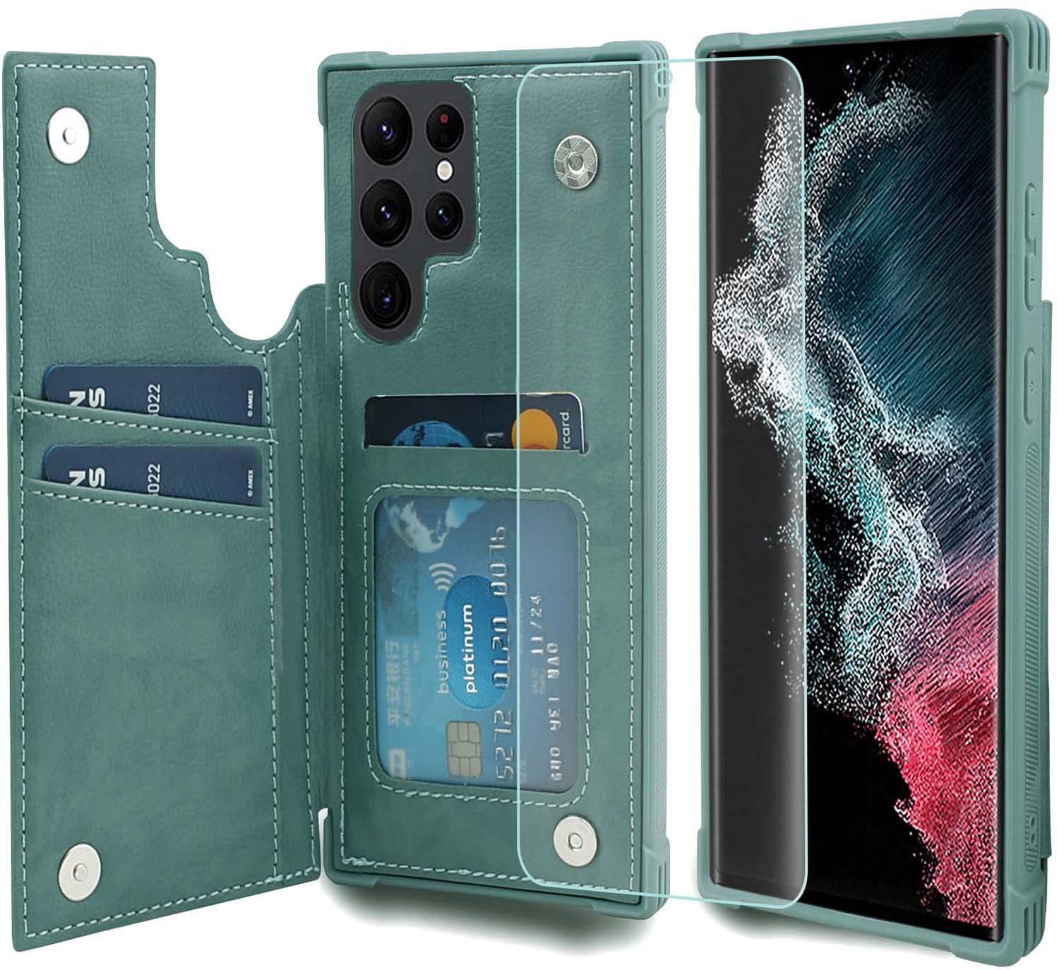 Vanavagy Compatible For Galaxy S22 Ultra Wallet Case For Women And Men, Faux Leather Flip Folio Phone Cover Fits Magnetic Car Mo