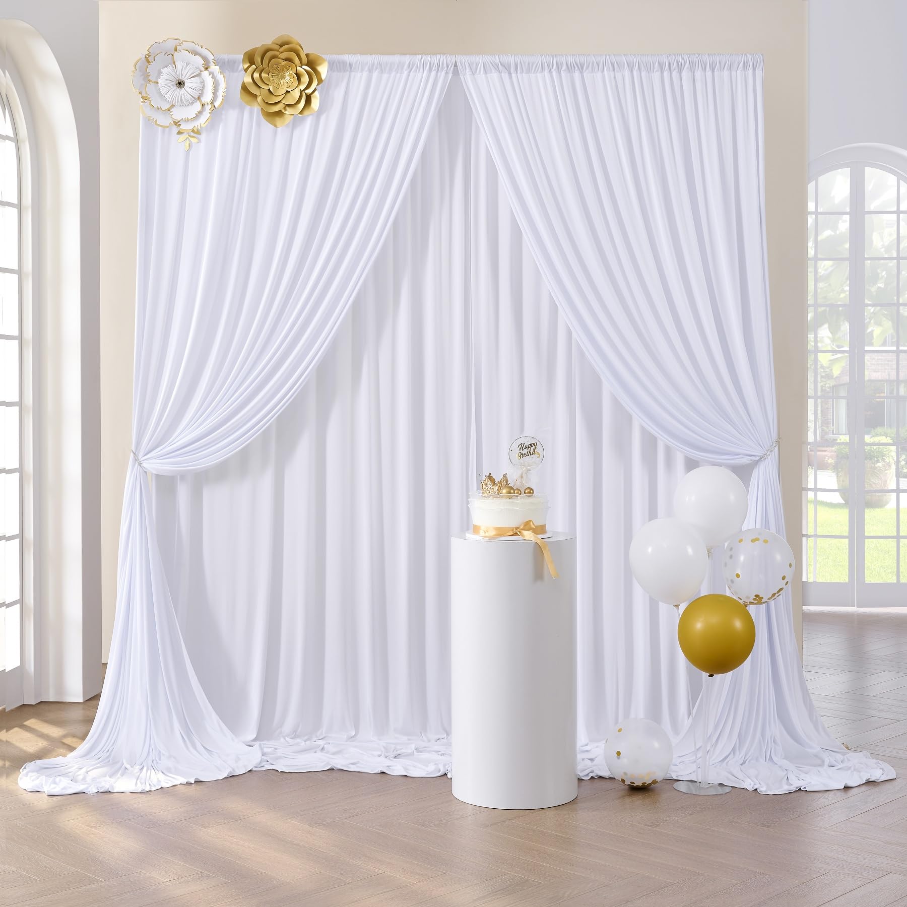 30 Ft X 10 Ft Wrinkle Free White Backdrop Curtain For Wedding Parties, Polyester Photo Backdrop Drapes For Baby Shower Birthday
