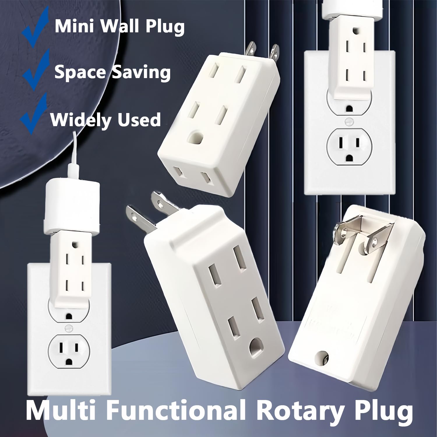 Multi Plug Outlet Extender,Ac Flat Plug Adapter Outlet,Mini Indoor Wall Tap Plug, Electrical Wall Outlet Splitter,Fold Able Wall