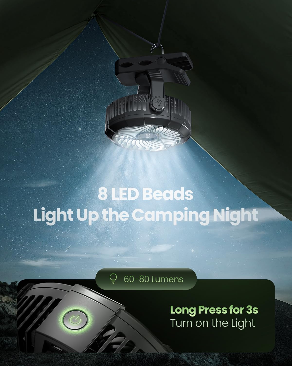 Gaiatop Portable Camping Fan With Led Lantern, 4000Mah Personal Rechargeable Usb Fan, 360 Rotation Quiet Small Fan With Led Digi
