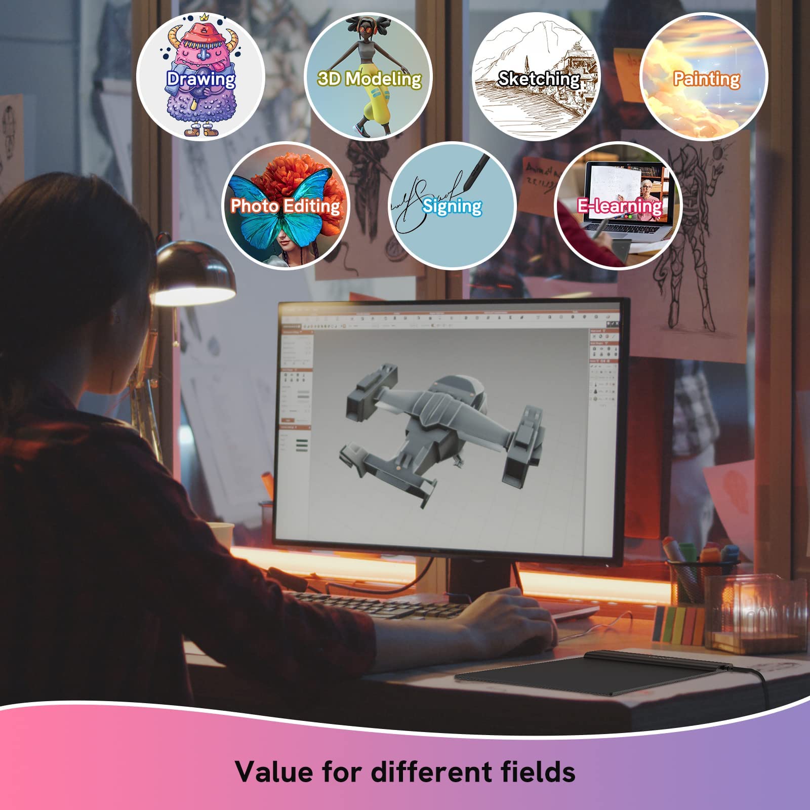 Drawing Tablet,Veikk S640 Digital Graphics Tablet, 6X4 Inch Ultra-Thin Portable Osu! Tablet, Battery-Free Stylus For Osu! Game A