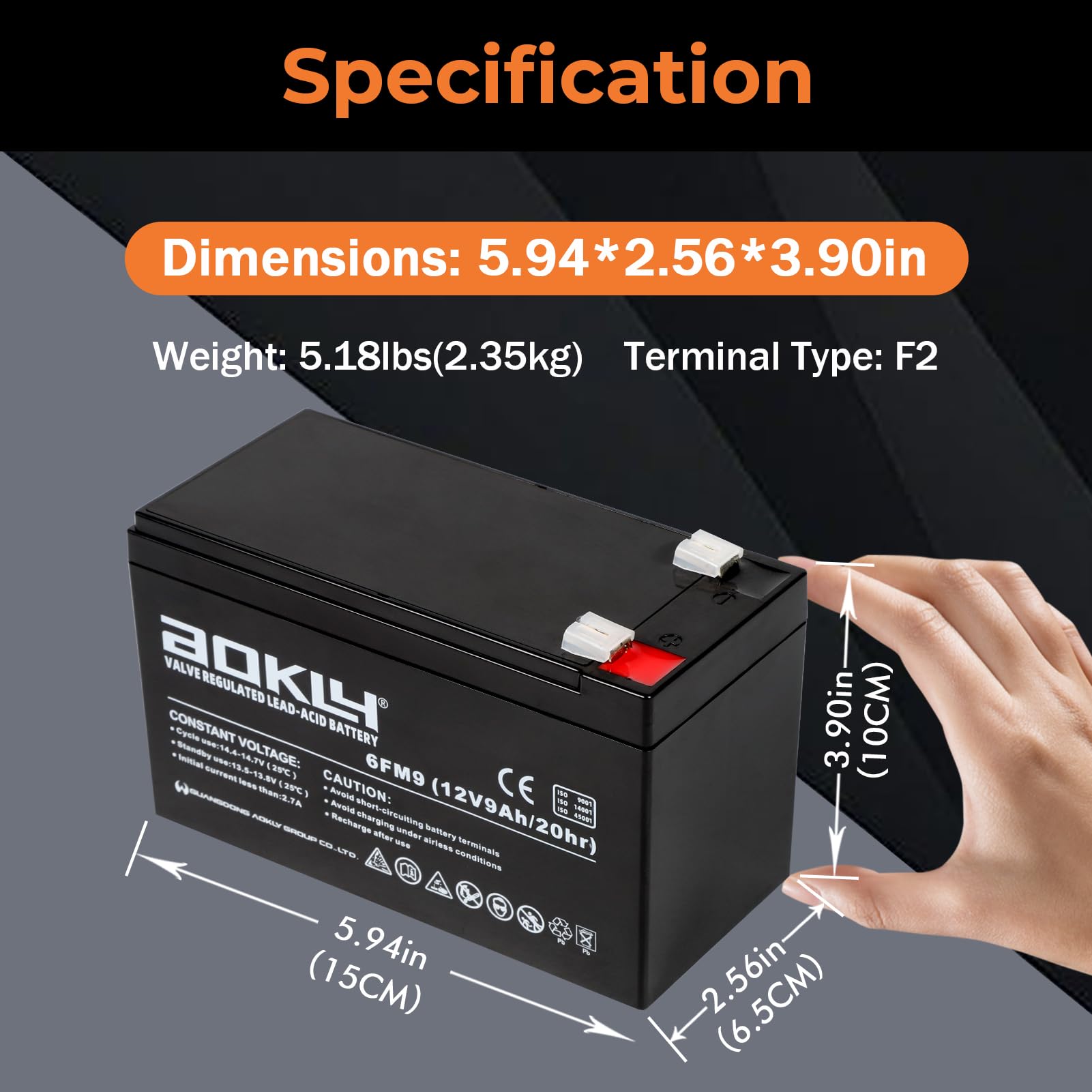 A Aokly 2Packs 12 Volt 9 Ah Rechargeable Sla Agm Battery, F2 Terminals Lead Acid 12 Volt Batteries For Small Ups, Fish Finder, A