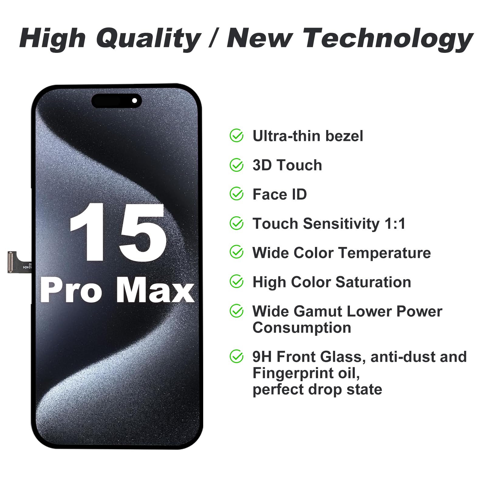 Digi4U Lcd For Iphone 15 Pro Max Screen Replacement, 6.7[3D Touch][Small Notch] Screen For Iphone 15 Pro Max Display Digitizer