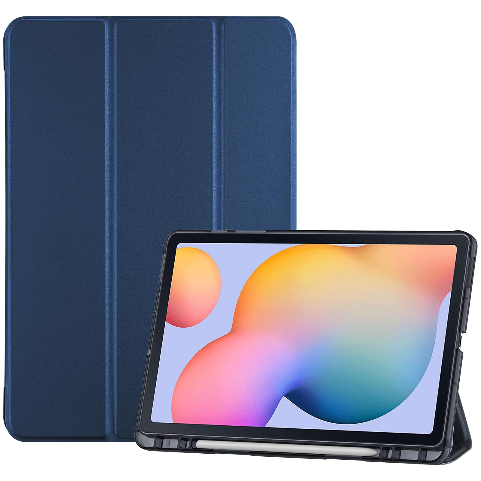 Procase Cover For Galaxy Tab S6 Lite 10.4 Case 2024 2022 2020 With S Pen Holder(Sm P620/P625/P613/P619/P615/P610), Trifold Stand Folio Soft Tpu Translucent Back Cover Support Auto Wake/Sleep  Darkblue