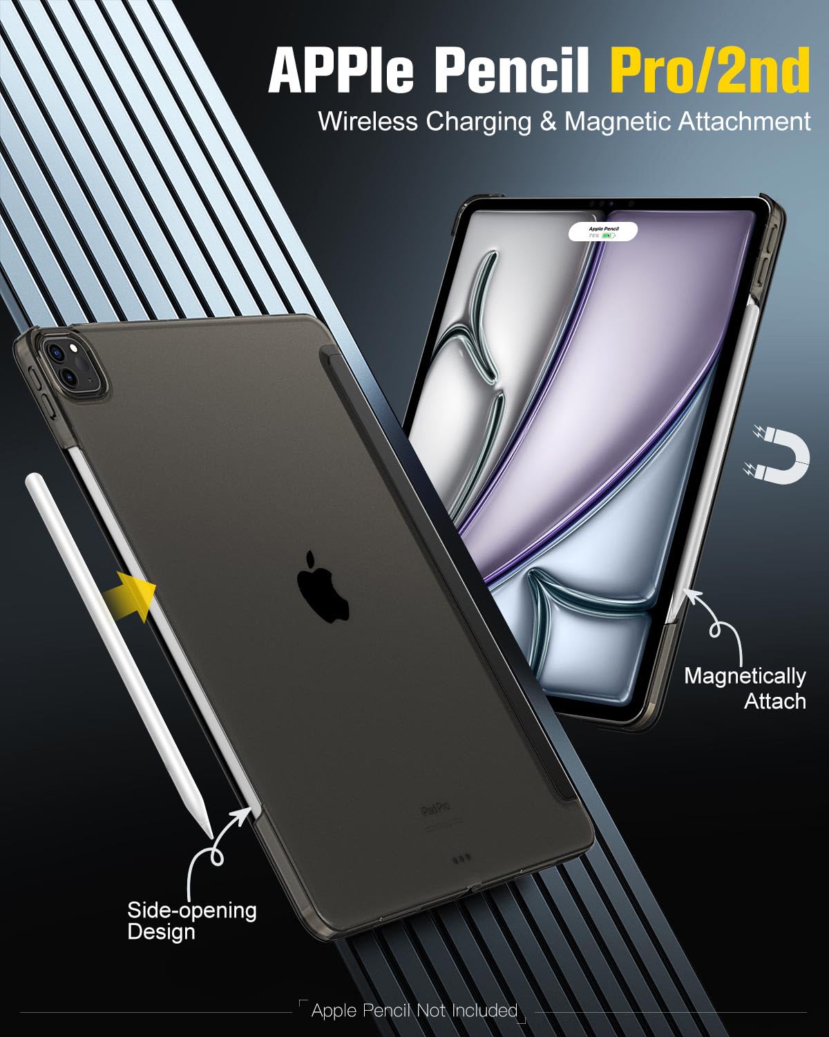 MoKo for iPad Air 13 Inch M2 Case 2024/ iPad Pro 12.9 Case (6th/5th Gen 2022/2021), Slim Smart Shell Translucent Frosted Hard PC Back Cover, Support Touch ID & Pencil Pro/2nd/USB C, Black