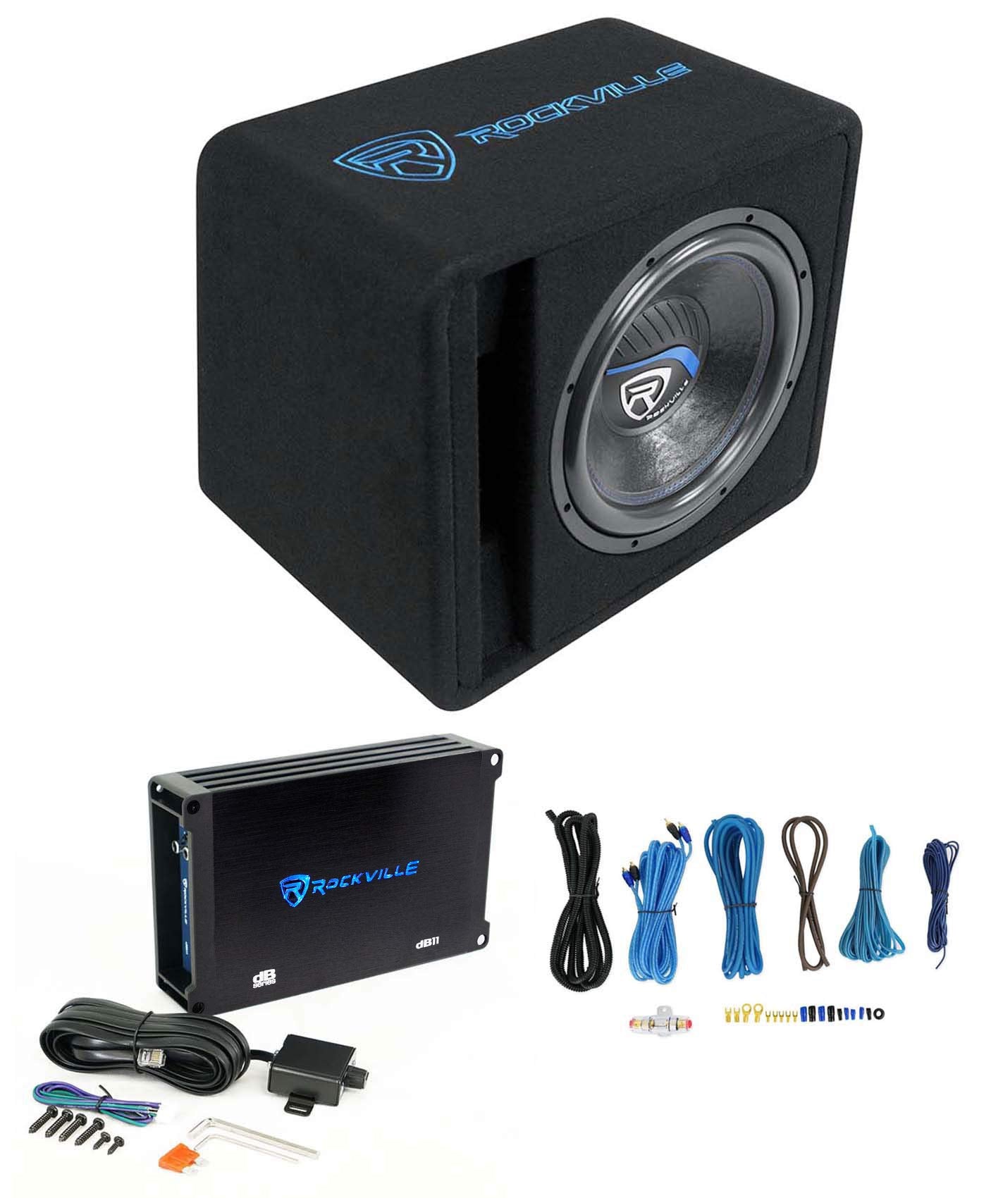 Rockville SK512 PACKAGE 12 1400w Loaded K5 Car Subwoofer Enclosure+DB11 Amp, Black