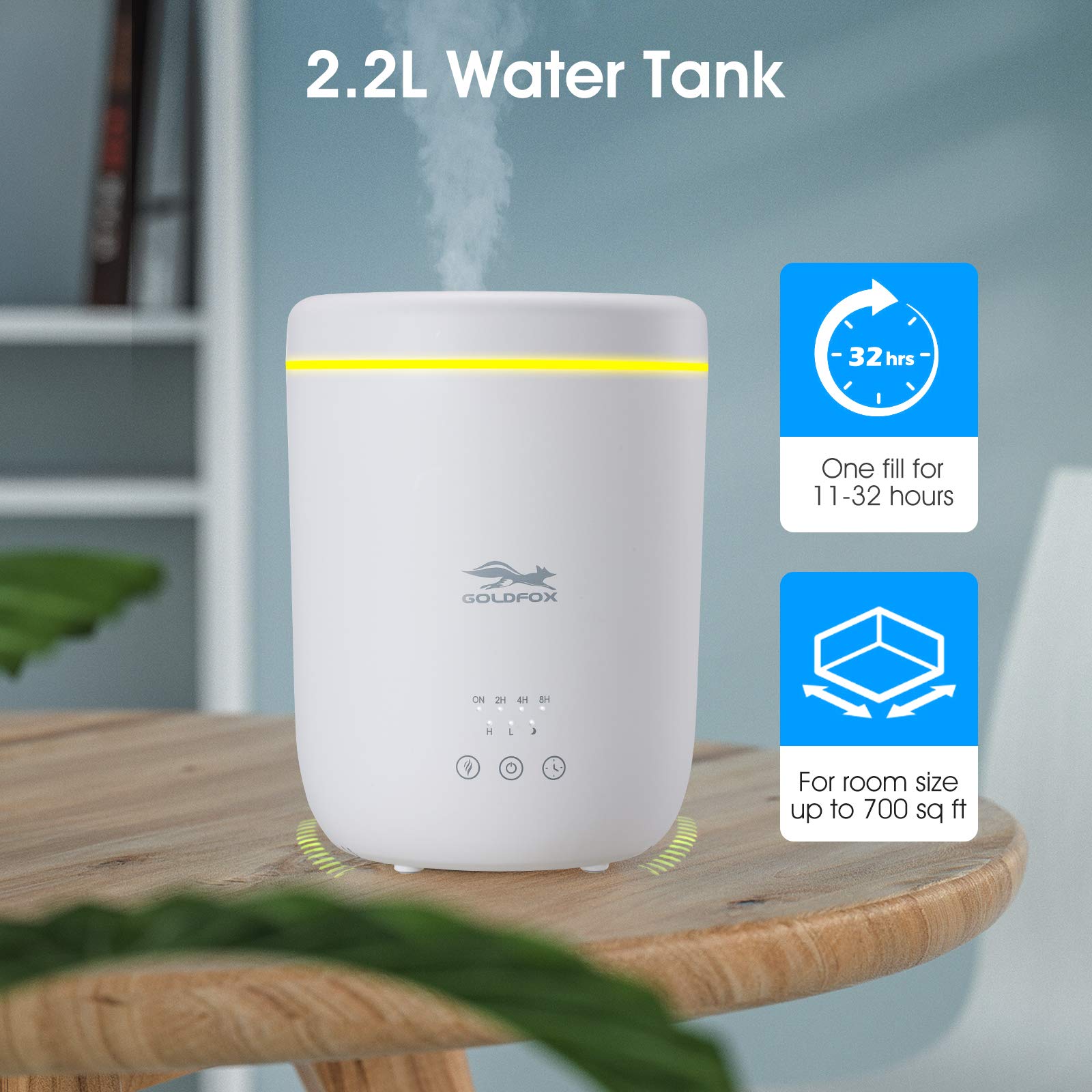 Cool Mist Humidifiers For Bedroom, 2.2L Top Fill Small Humidifier For Plants And Baby Nursery, 28Db Quiet Ultrasonic Humidifier