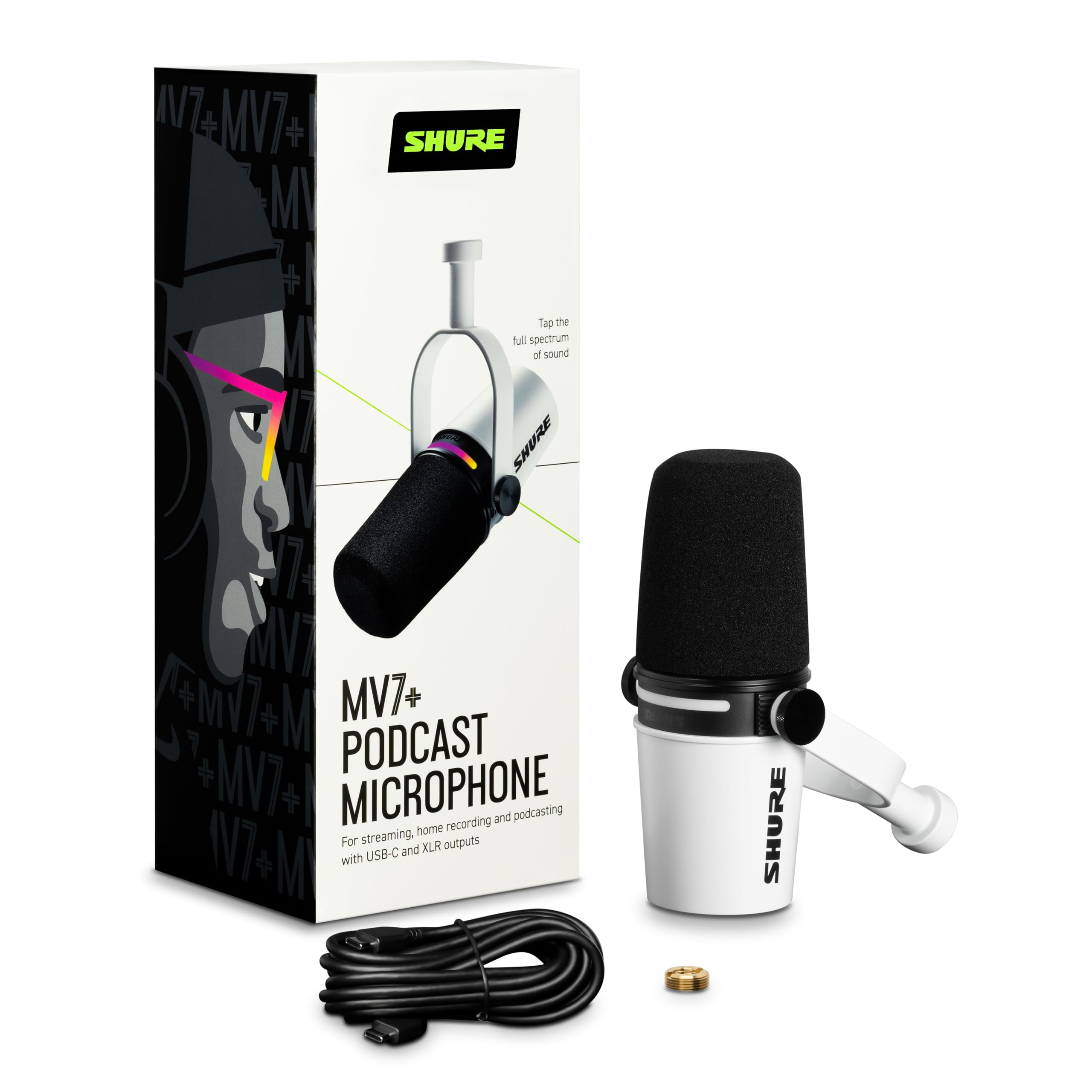 Shure Mv7+ Podcast Dynamic Microphone. Obs Certified, Enhanced Audio, Led Touch Panel, Usb C & Xlr Outputs, Auto Level Mode, Dig