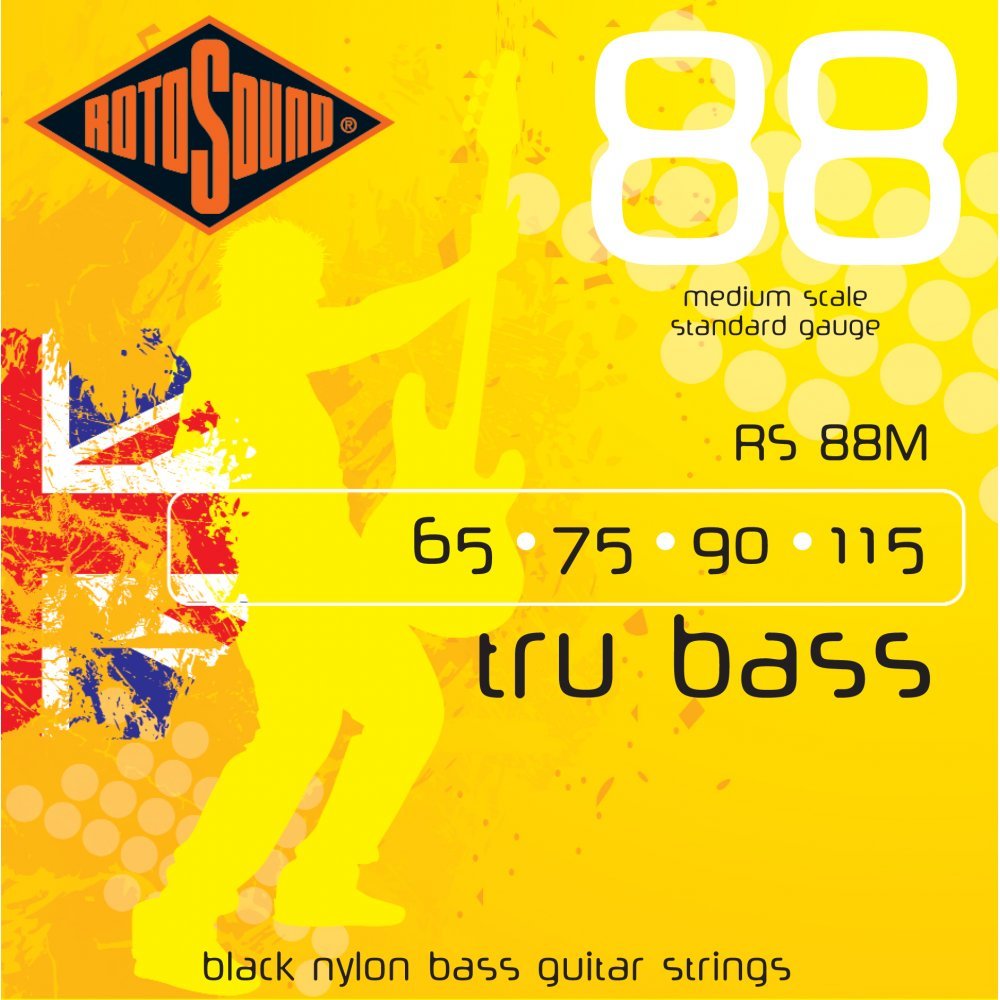 Rotosound Rs88M Black Nylon Flatwound Medium Bass Guitar Strings (65 75 90 115)
