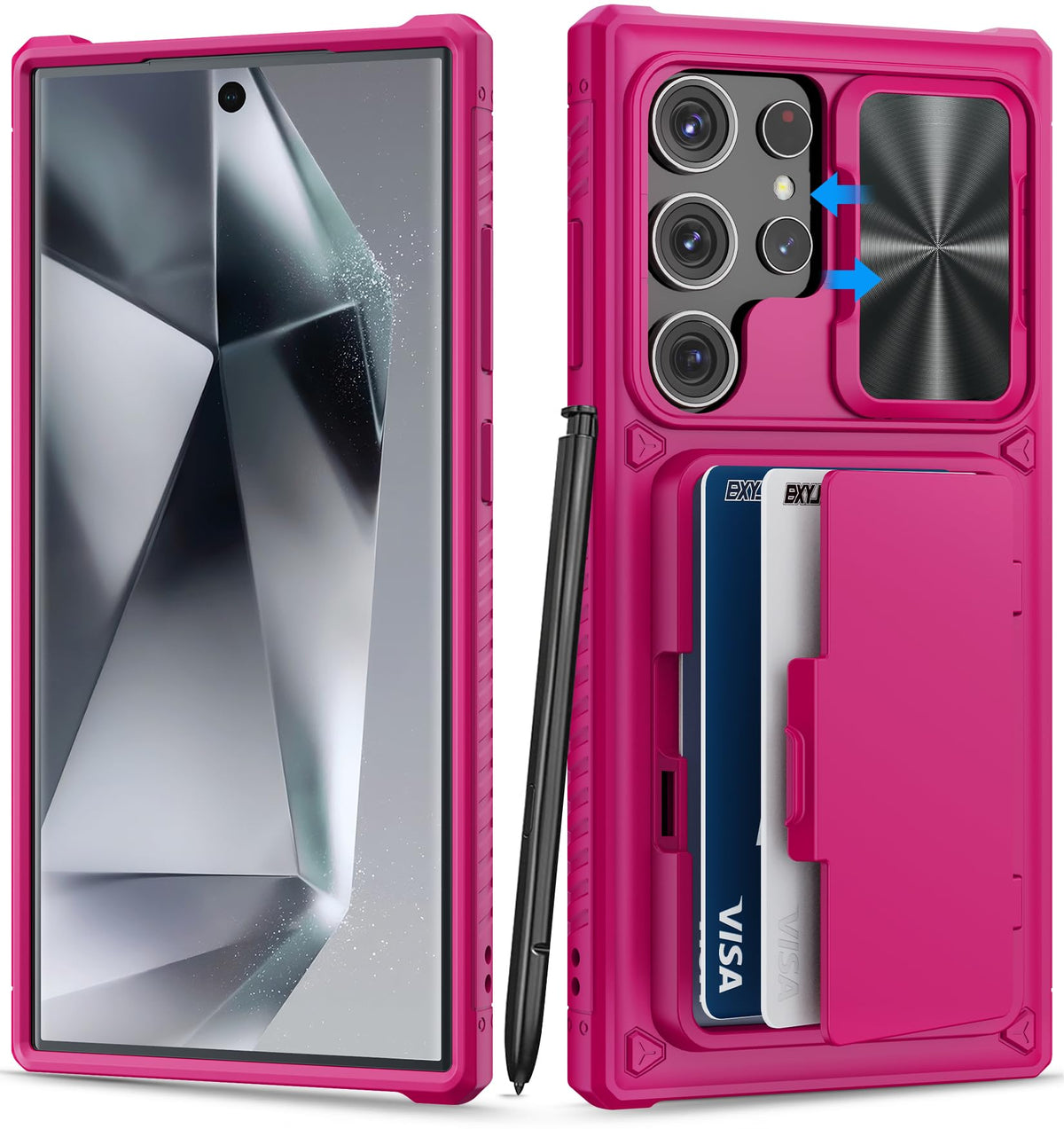 Bxyjy For Samsung Galaxy S24 Ultra Case With Card Holder (4 5 Cards) & Kickstand & Slide Lens Protector, Military Drop Protectio