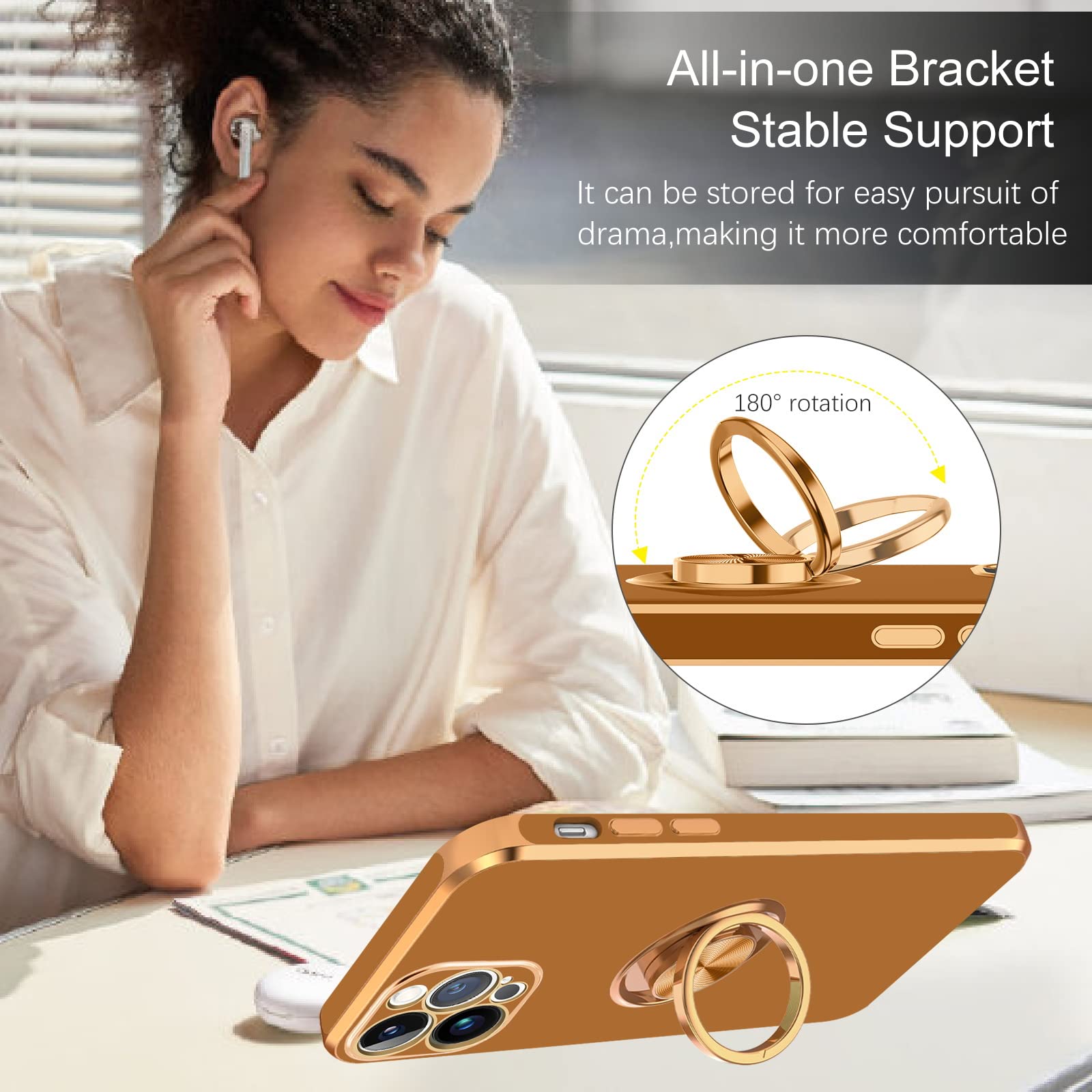 Bentoben For Iphone 13 Pro Case, Iphone 13 Pro Phone Case With 360 Ring Holder Kickstand Magnetic Car Mount Supported Protective