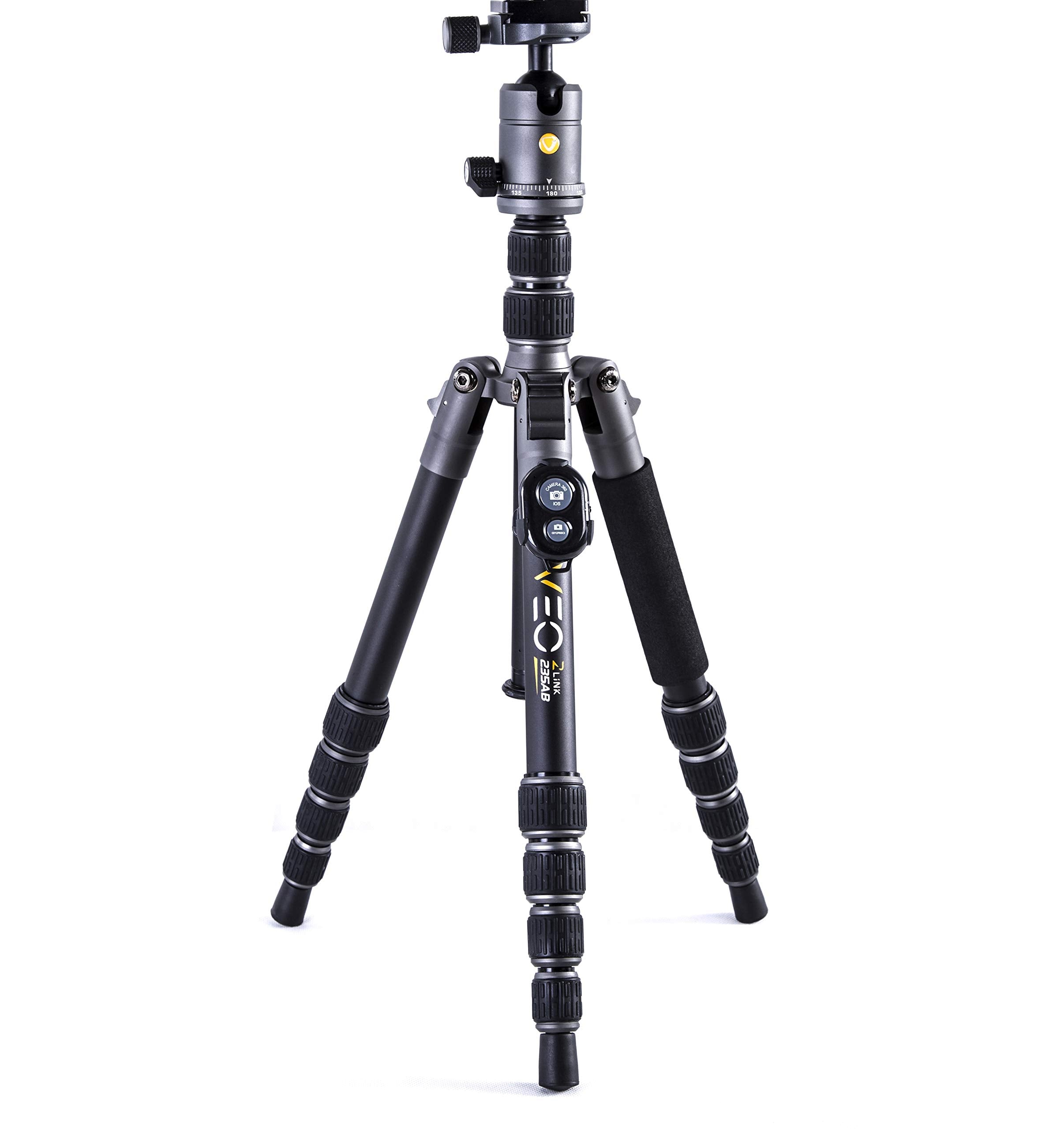 Vanguard Veo3Go235Ab Compact Aluminum Travel Tripod With Ball Head, Monopod Option, Smart Phone Holder And Bluetooth Remote