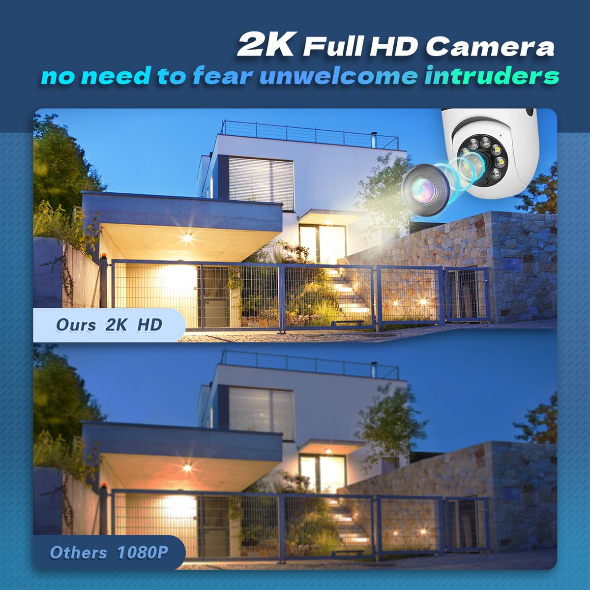 Mcj 2K / 3Mp Light Bulb Security Camera, 5G & 2.4G Wifi Security Camera Wireless Outdoor Indoor 360 Camera For Home With Color N