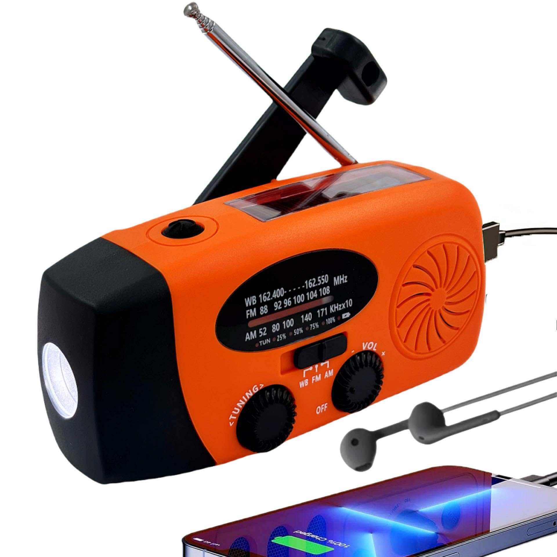 iRonsnow Solar Emergency Hand Crank Weather Radio, Portable Self Powered NOAA AM/FM Radios with SOS Alarm LED Flashlight 5000mAh