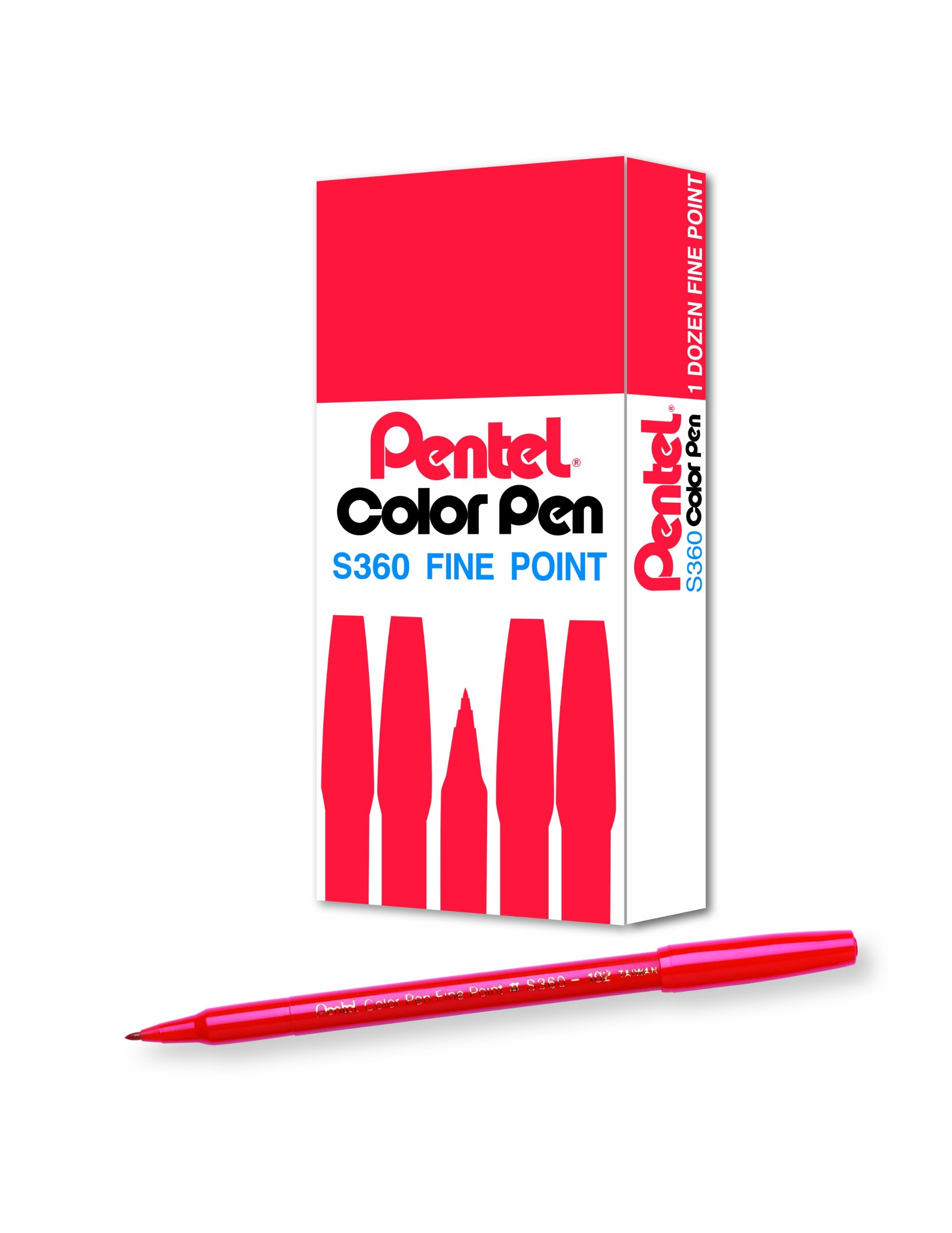 Pentel Arts Color Pen, Red, Box Of 12 (S360 102)