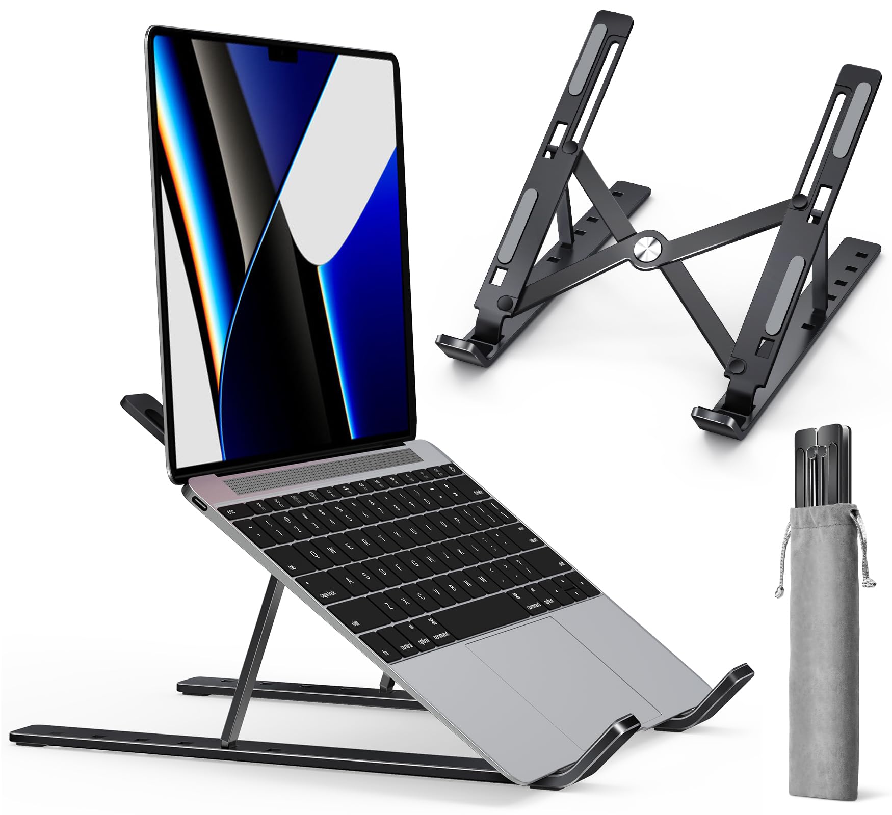Ivoler Laptop Stand, Laptop Holder Riser Computer Tablet Stand, 6 Angles Adjustable Aluminum Ergonomic Foldable Portable Desktop Holder Compatible With Macbook,Ipad, Hp, Dell, Lenovo 10 15.6� Black