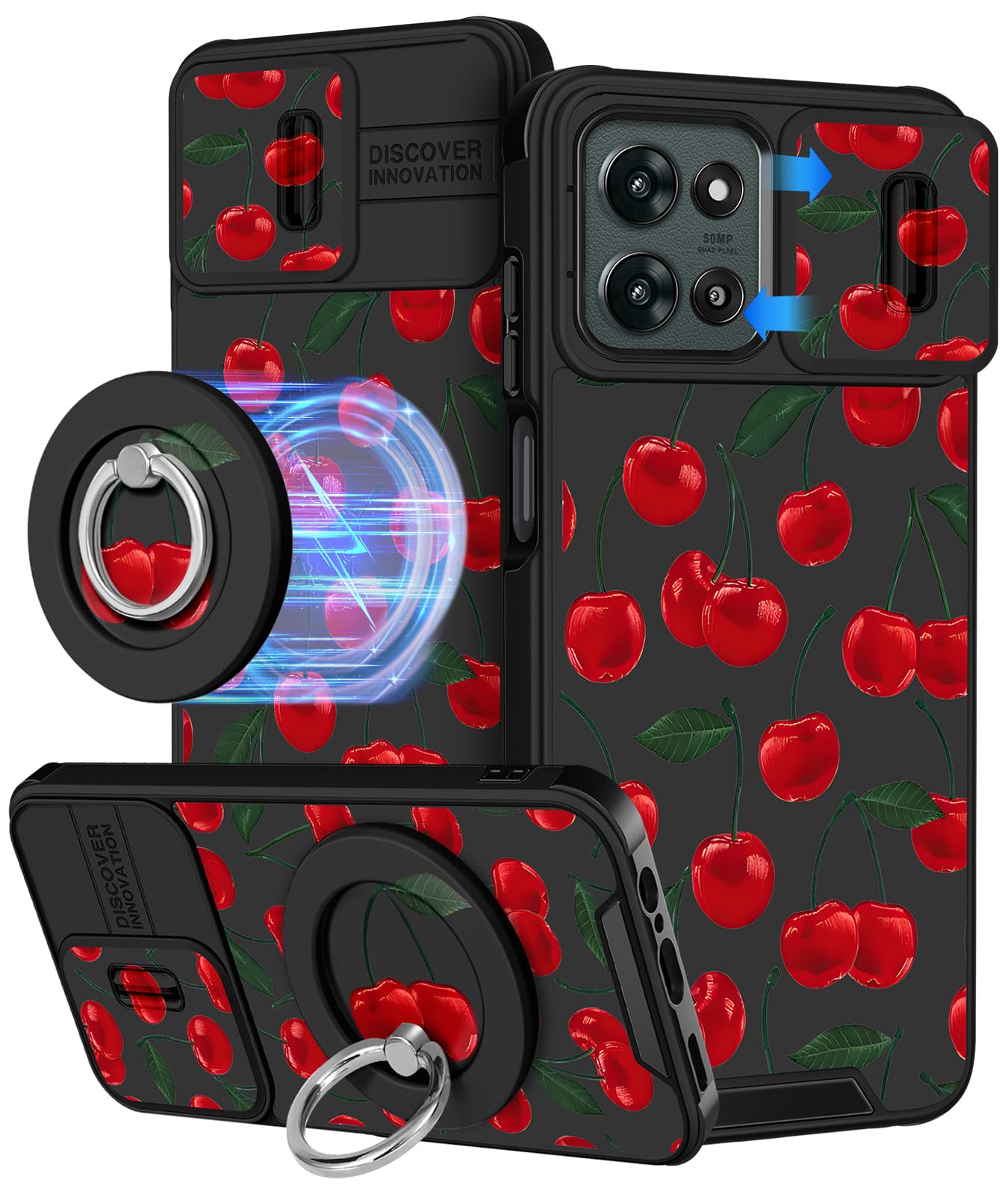 Buleens for Moto G 2026/2025 Case - Cute Design with Ring Stand & Camera Cover for Women Girly Pretty Case Cherry Phone Cover fo