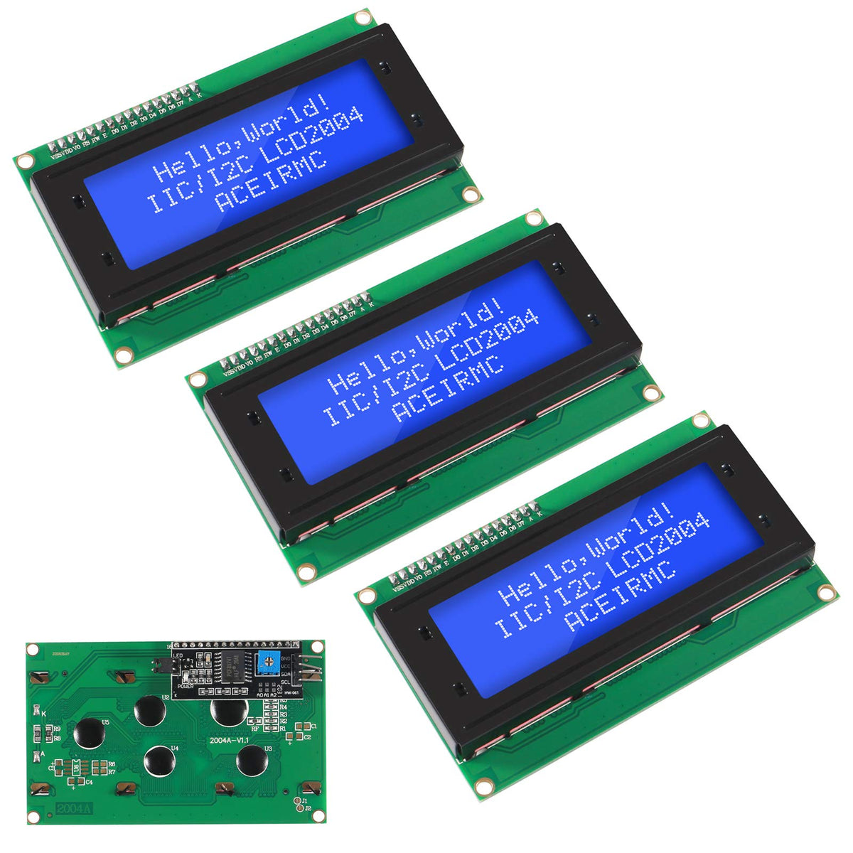 Aceirmc 3Pcs Iic I2C Twi Serial Lcd 2004 20X4 Display Screen Blue + Iic I2C Module Interface Adapter For Raspberry Pi Arduino (B