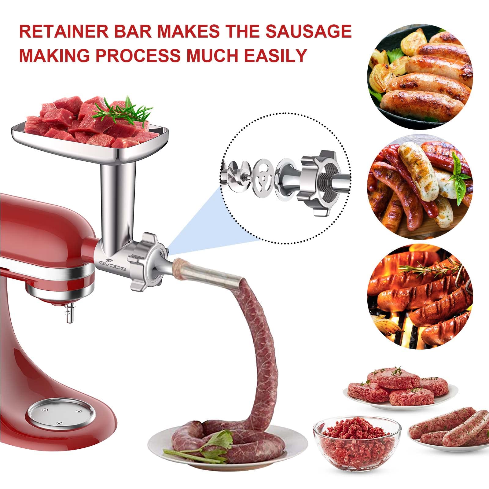 Metal Meat Grinder Attachment For Kitchenaid Stand Mixer,Meat Grinder Kitchenaid Includes 4 Grinding Plates, 3 Sausage Stuffer T