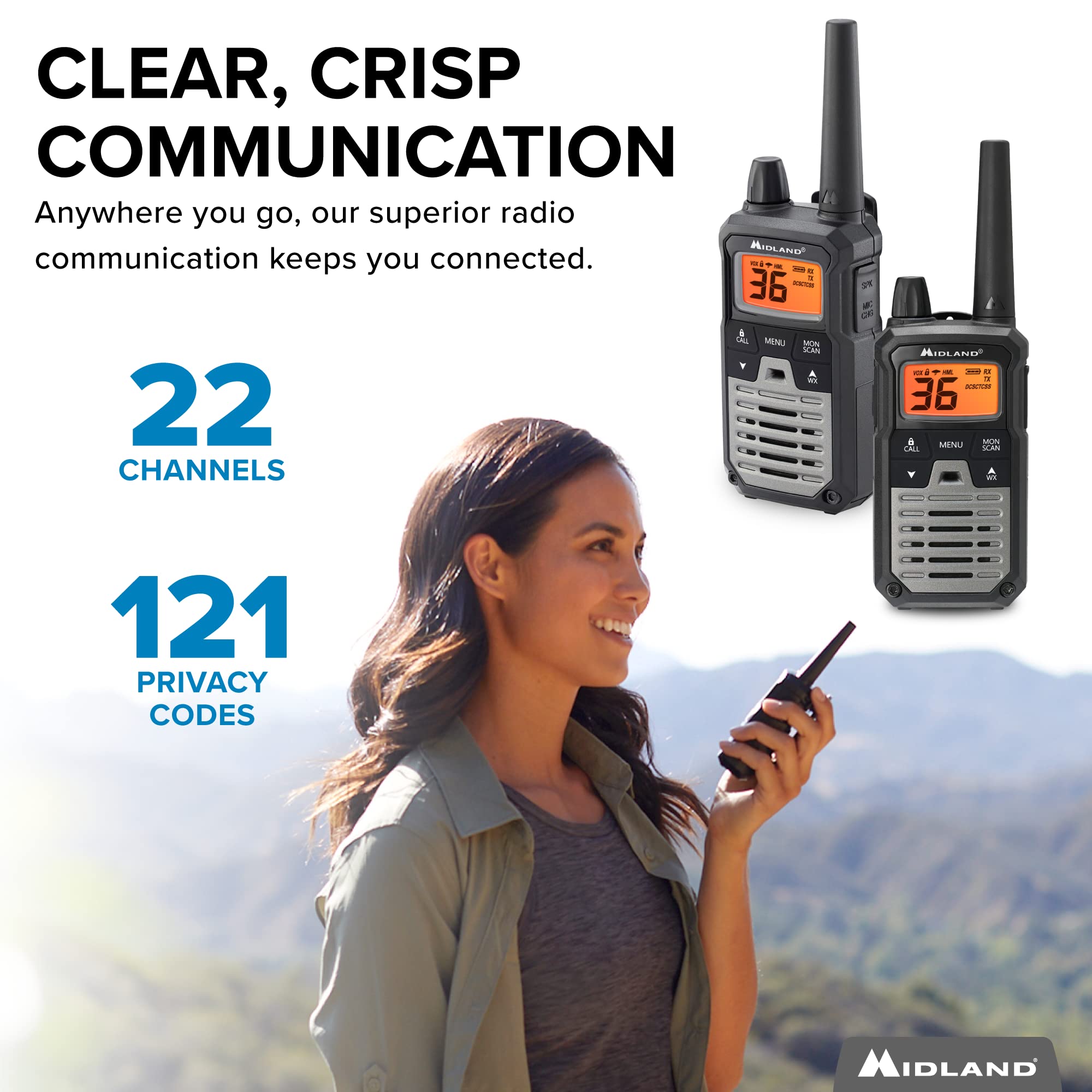 Midland T290Vp4 High Powered Gmrs Two Way Radios | Long Range Communication With 36 Channels & 121 Privacy Codes | Durable, Water Resistant Design For Outdoor Adventures